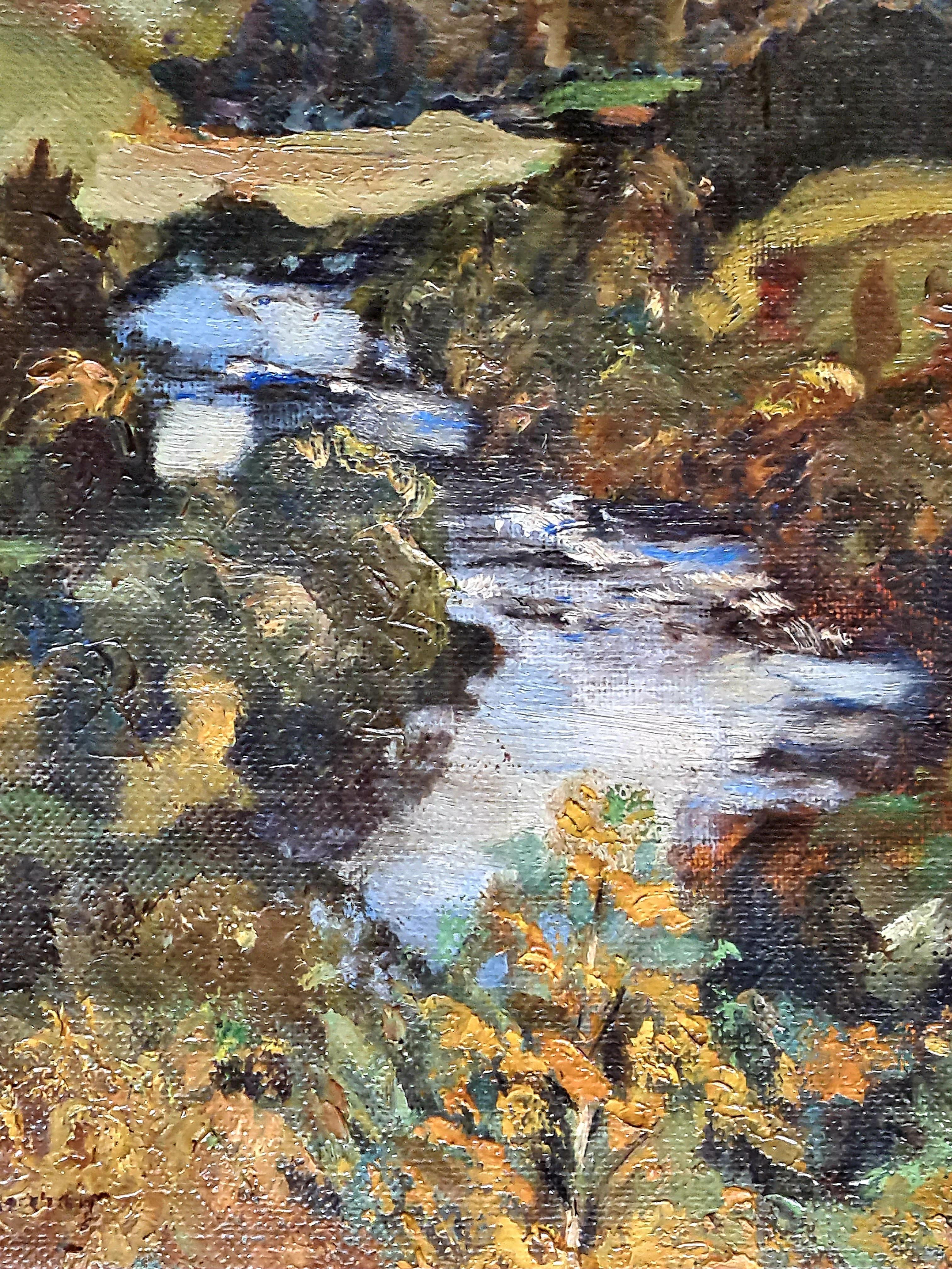 Impressionist Oil on Canvas, The Salmon Pool, Canonbie, Scotland For Sale 2
