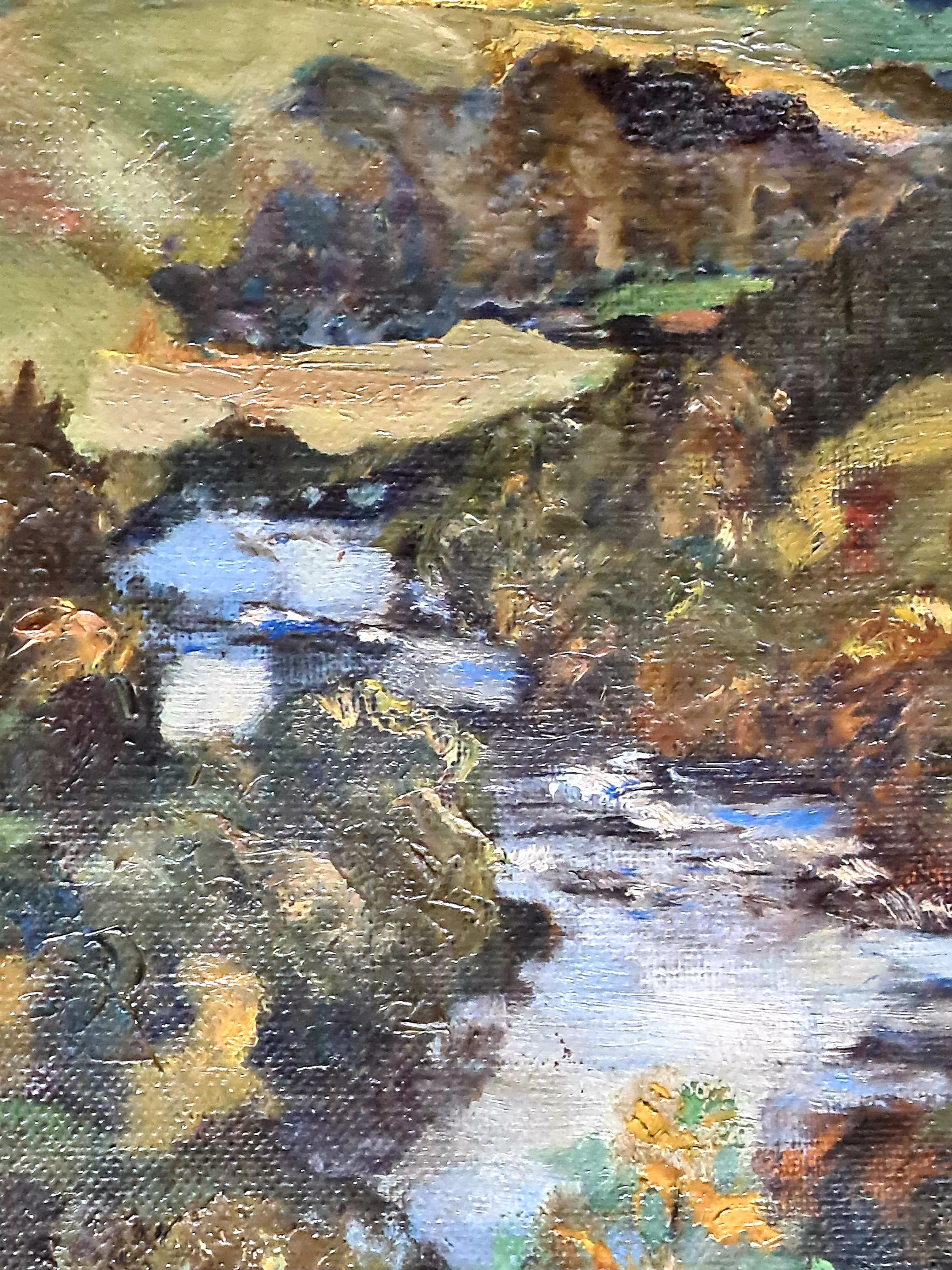Impressionist Oil on Canvas, The Salmon Pool, Canonbie, Scotland For Sale 4