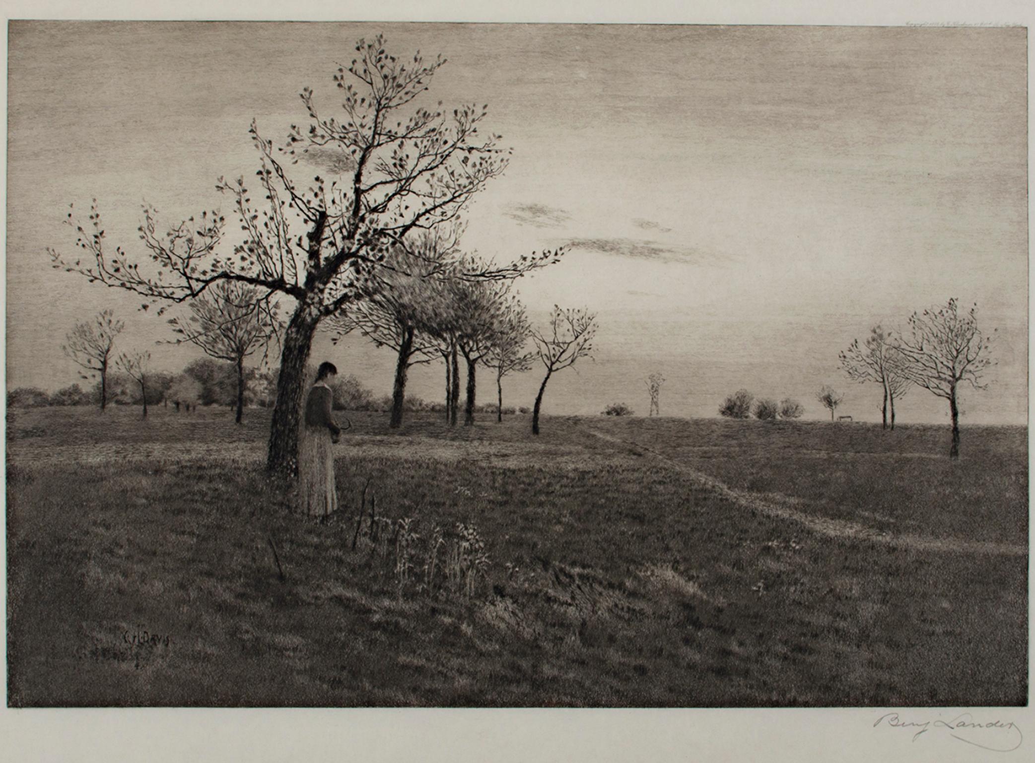 D. Landers, after Charles Harold Davis Landscape Print - "Homeward Bound, " Etching by D. Landers after a painting by Charles Harold Davis