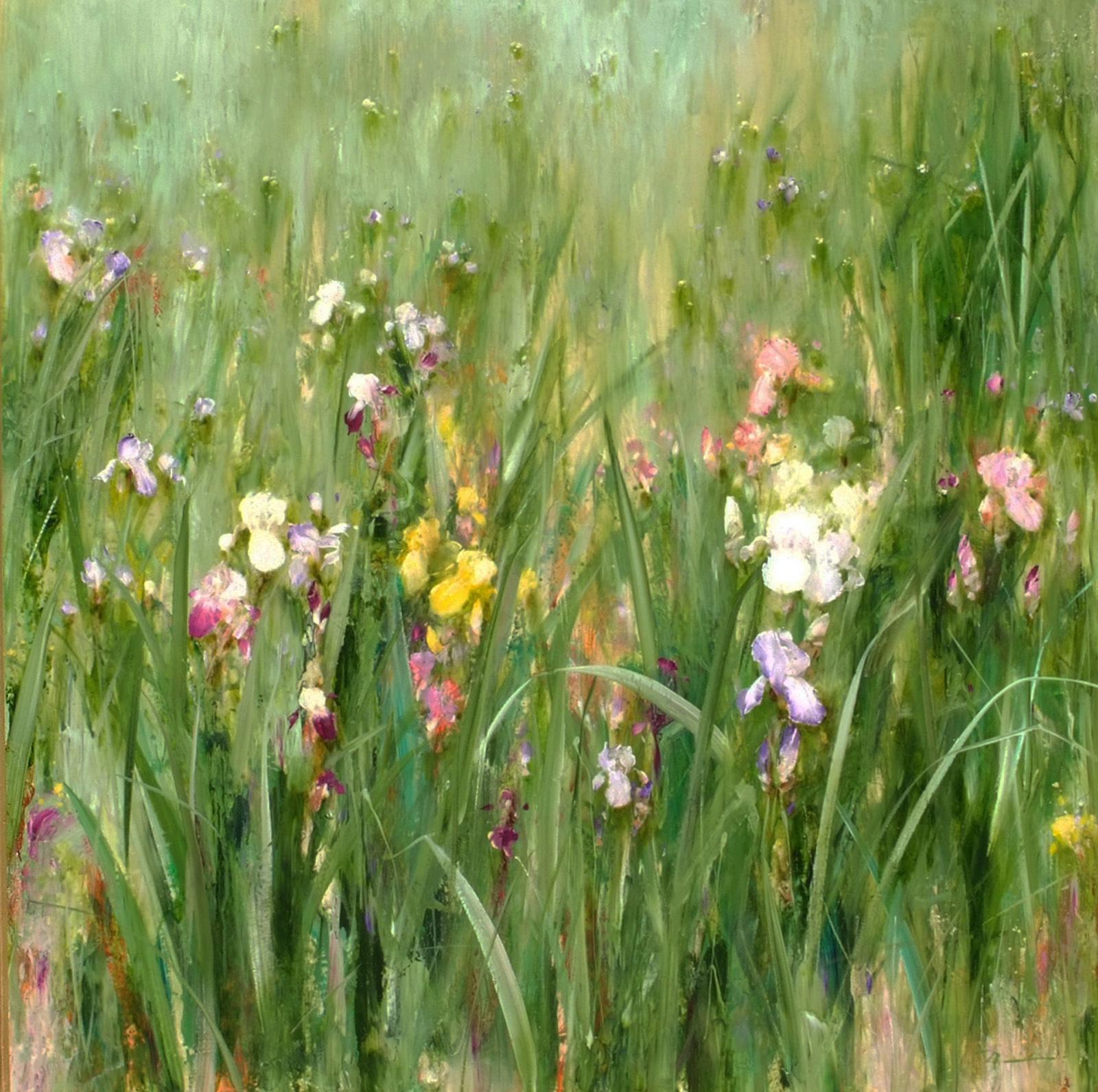 Field with Iris, Cornflower, poppies and wildflowers - Painting by D. LEUNG 