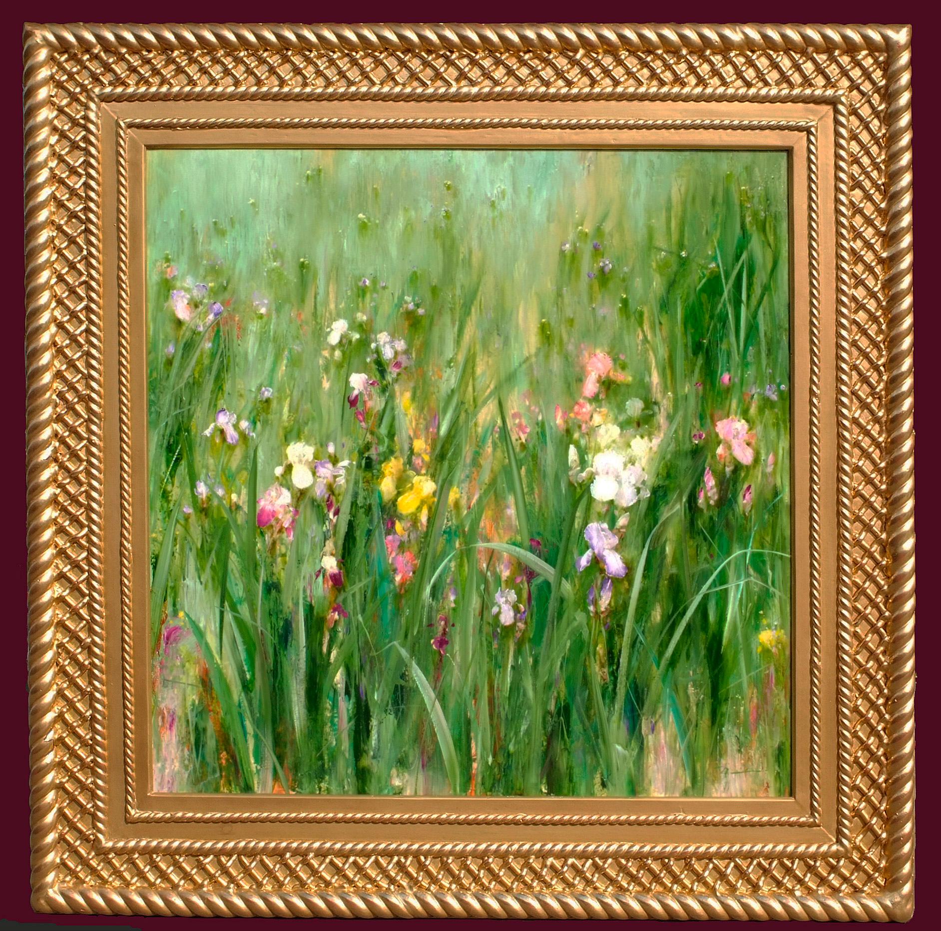 D. LEUNG  Landscape Painting - Field with Iris, Cornflower, poppies and wildflowers