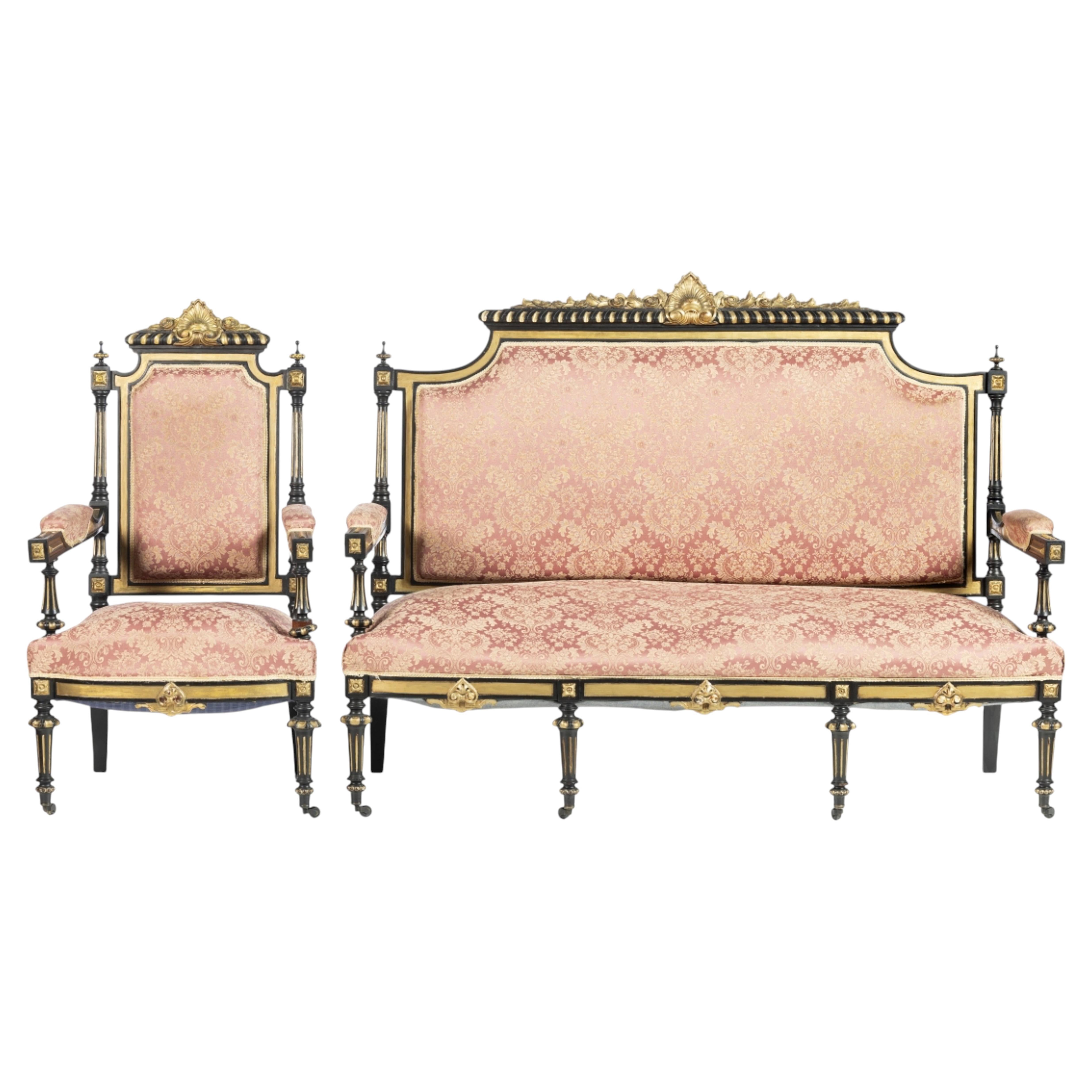 D. MARIA SOFA AND ARMCHAIR Portuguese, 19th century For Sale