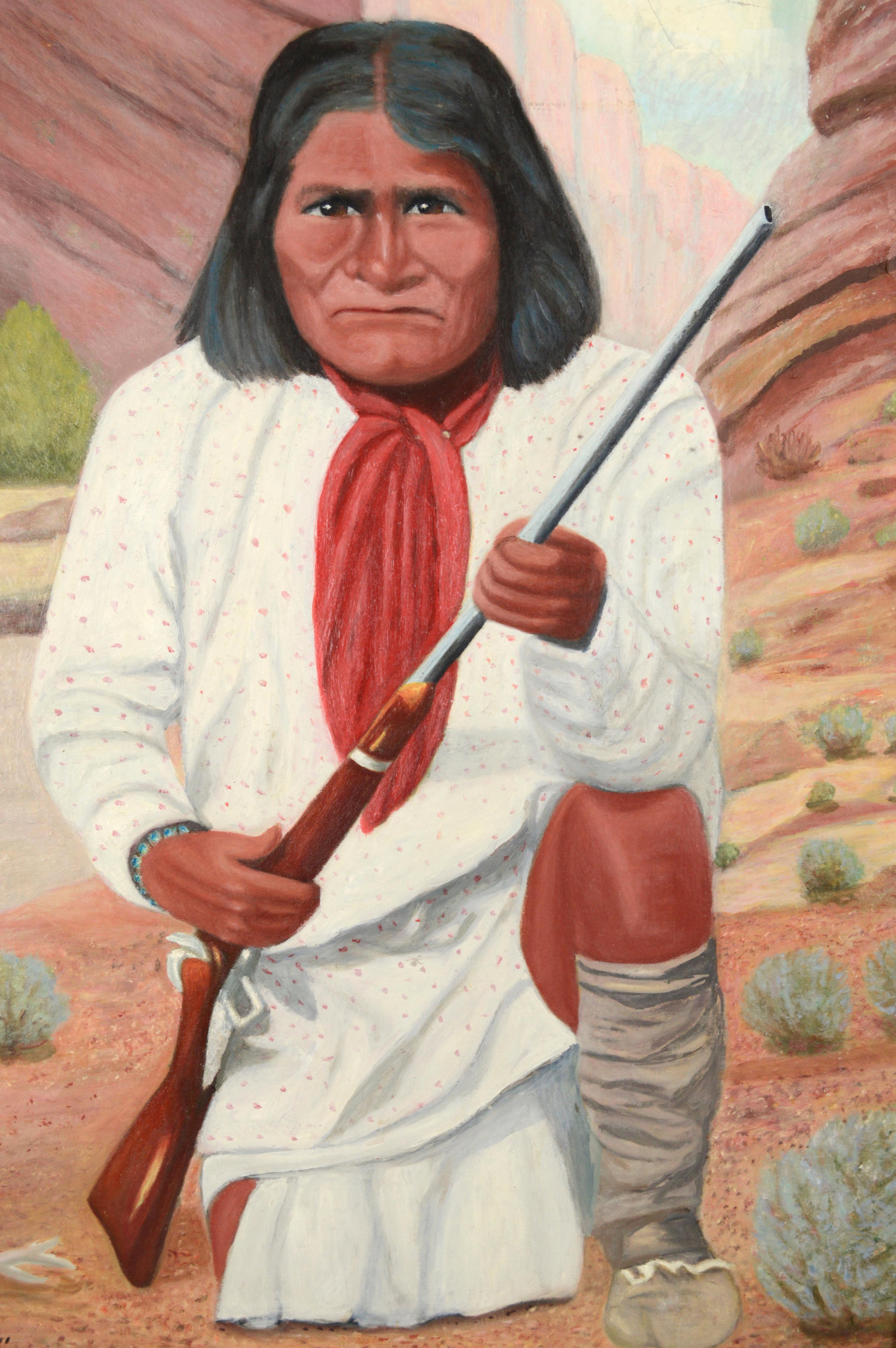 Amerikanischer Ureinwohner Geronimo 1870er Jahre Porträt gemalt um 1950er Jahre (Amerikanischer Impressionismus), Painting, von D Morgan