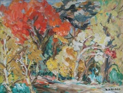 D. Nelson, pintura expresionista al óleo sobre tabla, firmada, Canadá, hacia la década de 1950