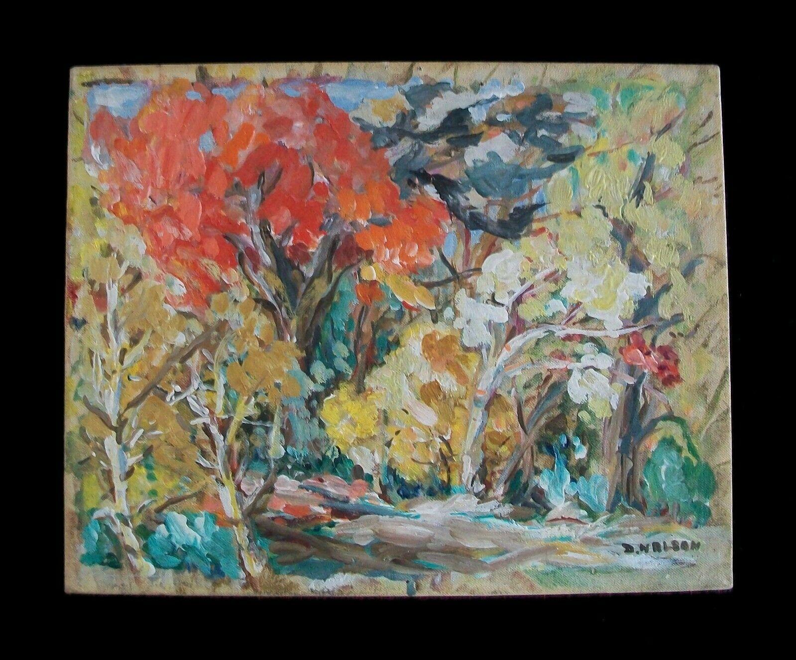 Canadian D. Nelson, Expressionist Oil Painting on Panel, Signed, Canada, circa 1950's For Sale