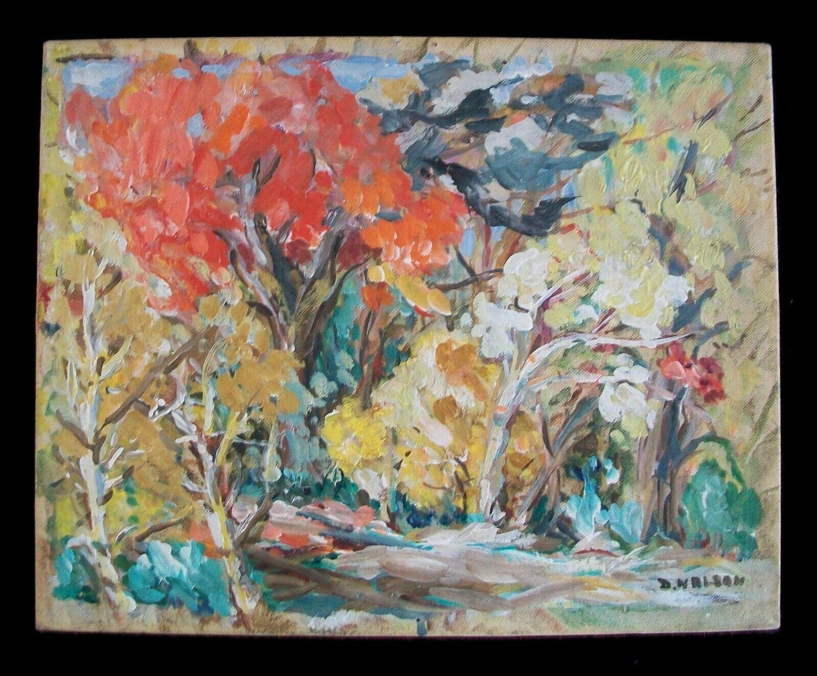 Hand-Painted D. Nelson, Expressionist Oil Painting on Panel, Signed, Canada, circa 1950's For Sale