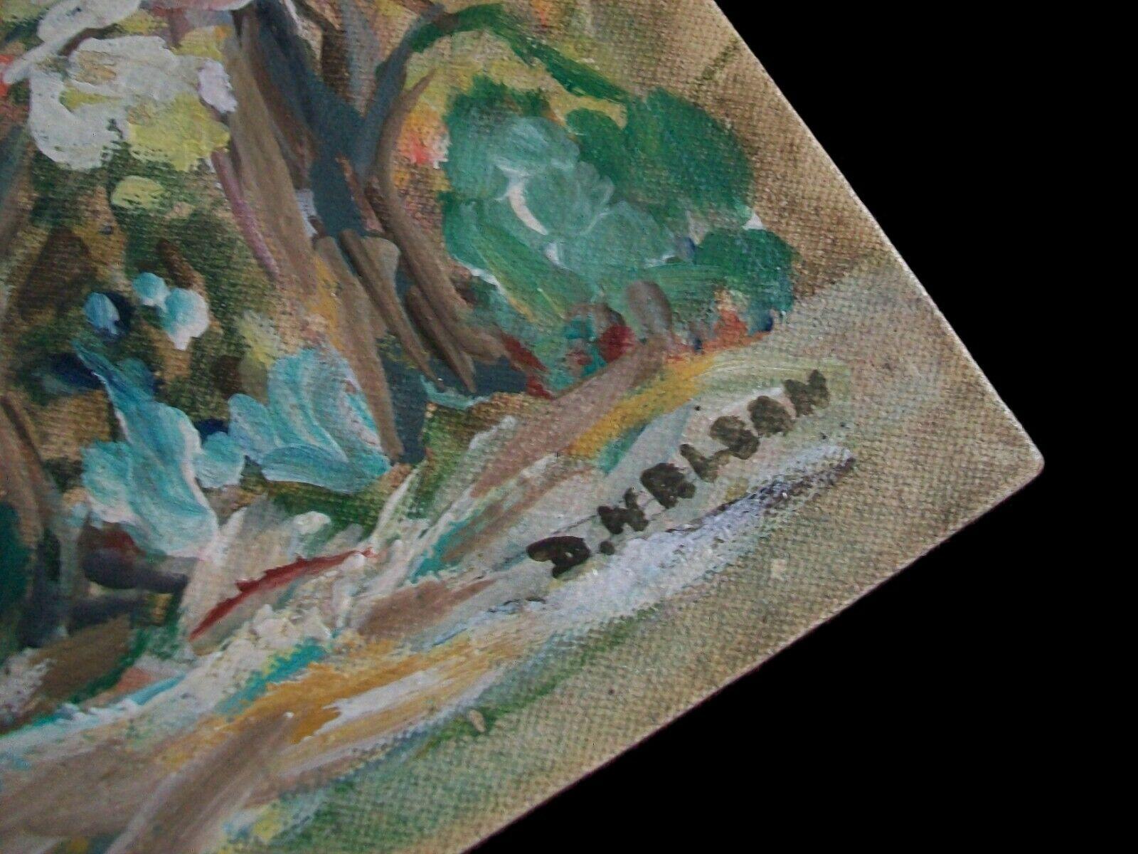 20th Century D. Nelson, Expressionist Oil Painting on Panel, Signed, Canada, circa 1950's For Sale