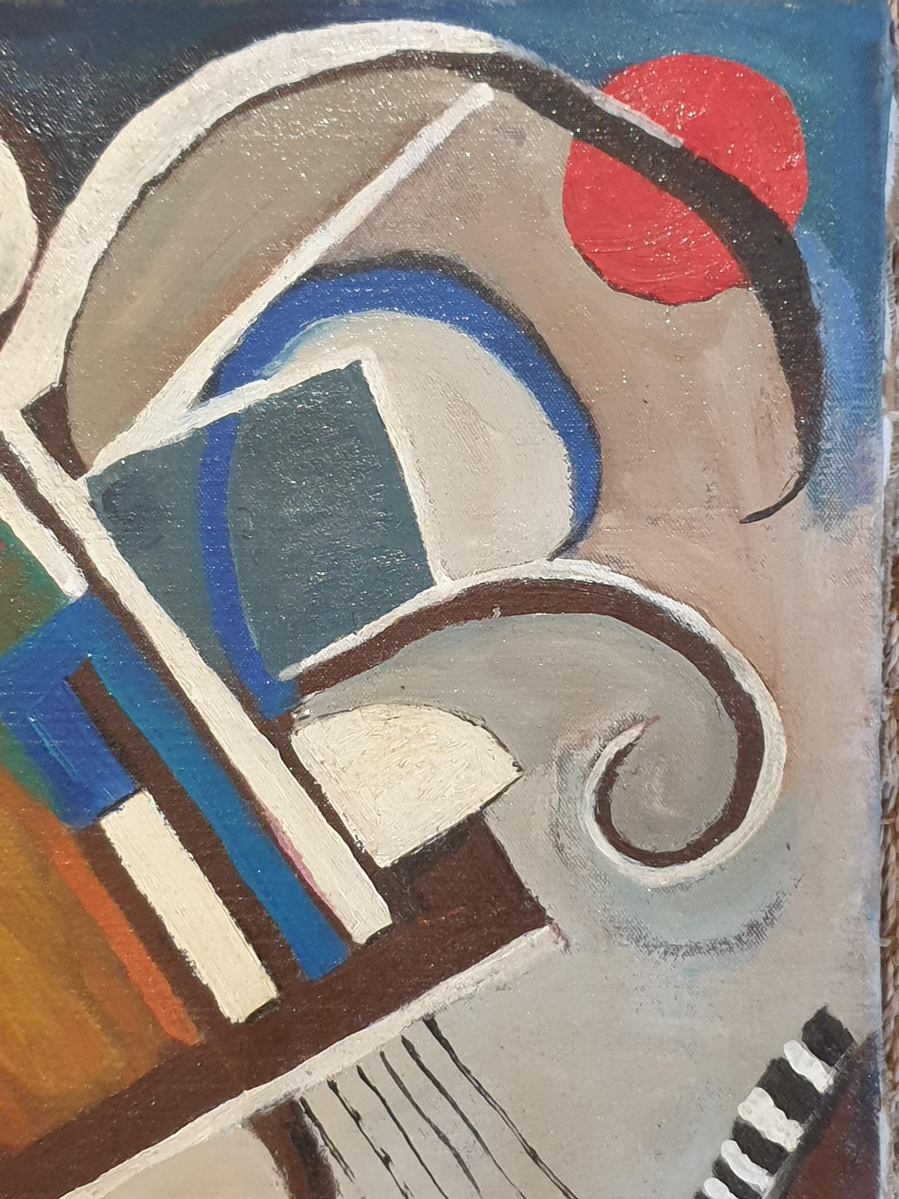 Abstract on a Musical Theme. French Mid Century Oil on Canvas. For Sale 10