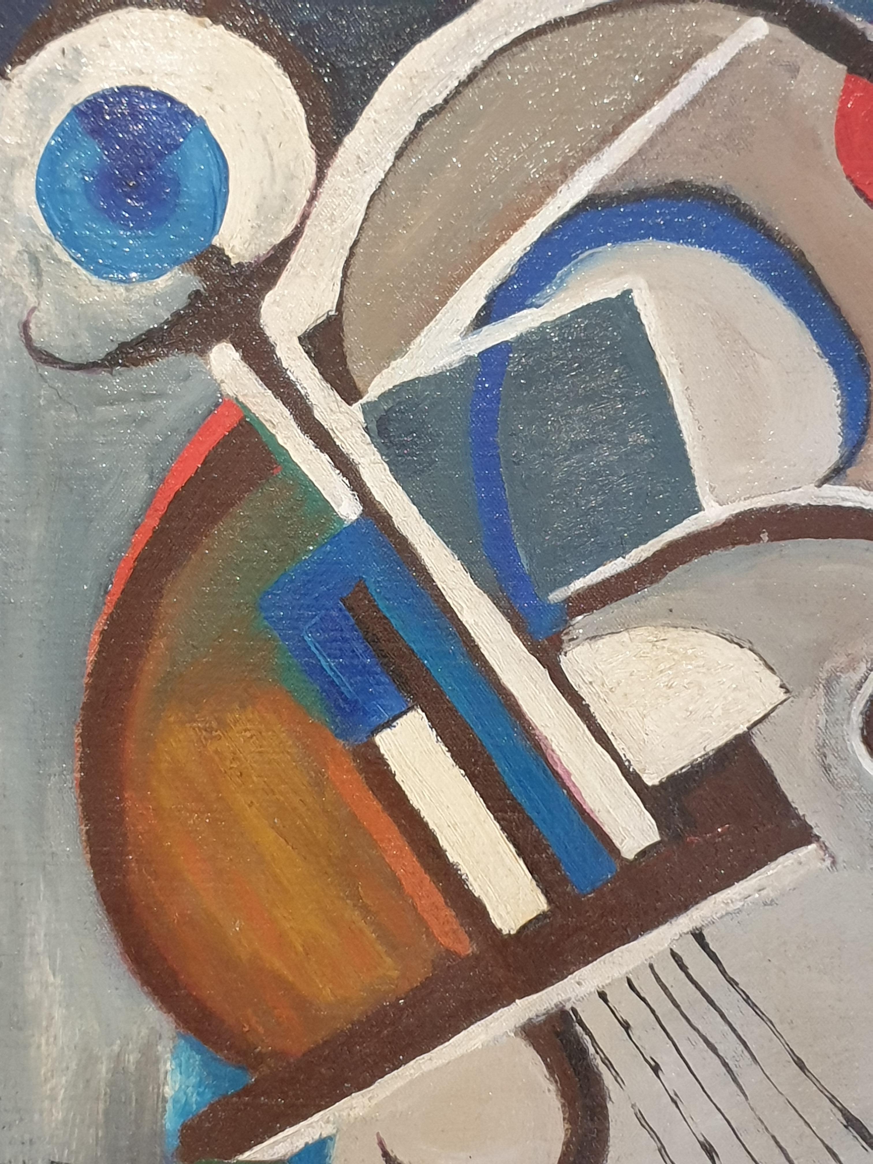 Abstract on a Musical Theme. French Mid Century Oil on Canvas. - Gray Abstract Painting by 'D'