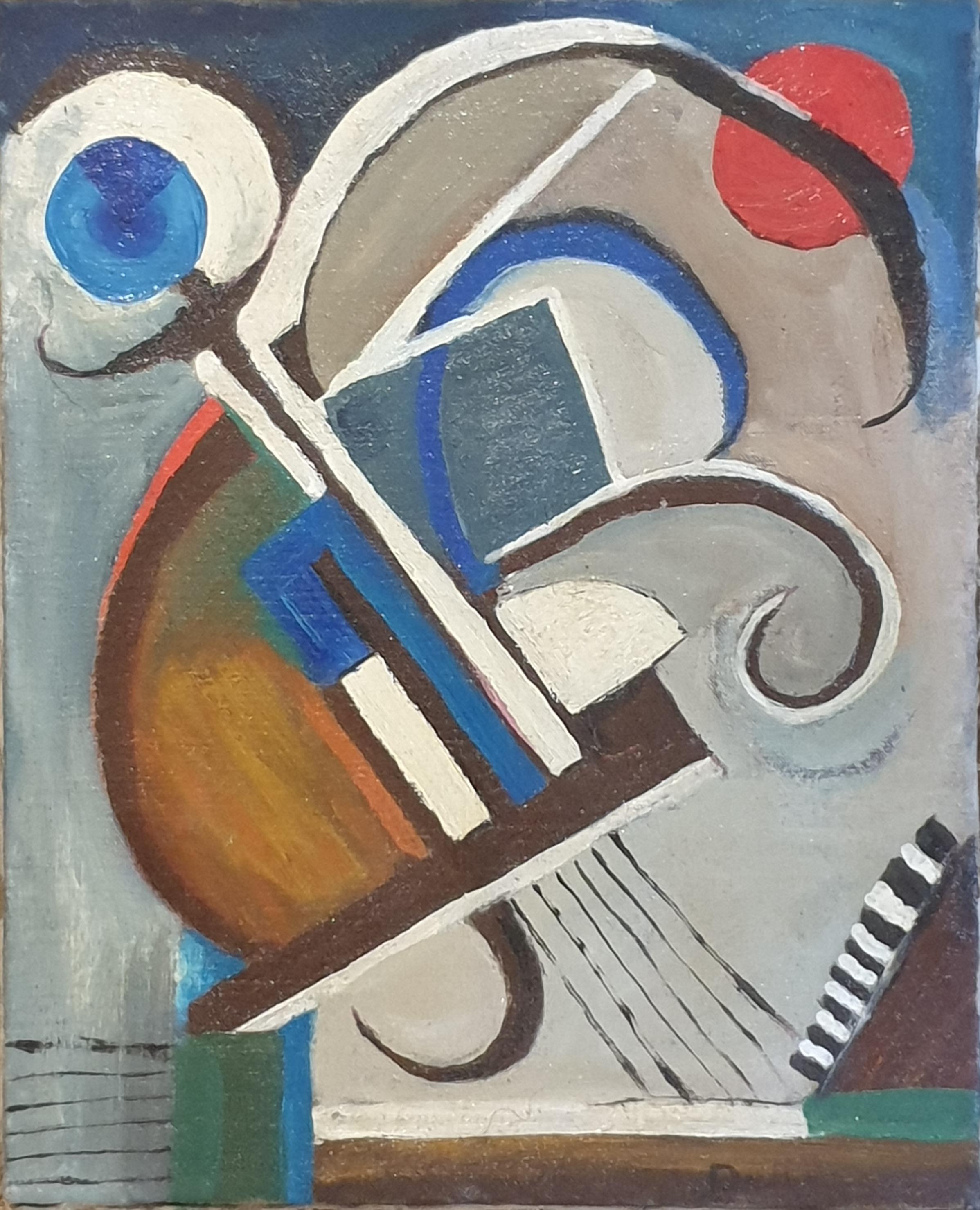 Abstract on a Musical Theme. French Mid Century Oil on Canvas. - Painting by 'D'