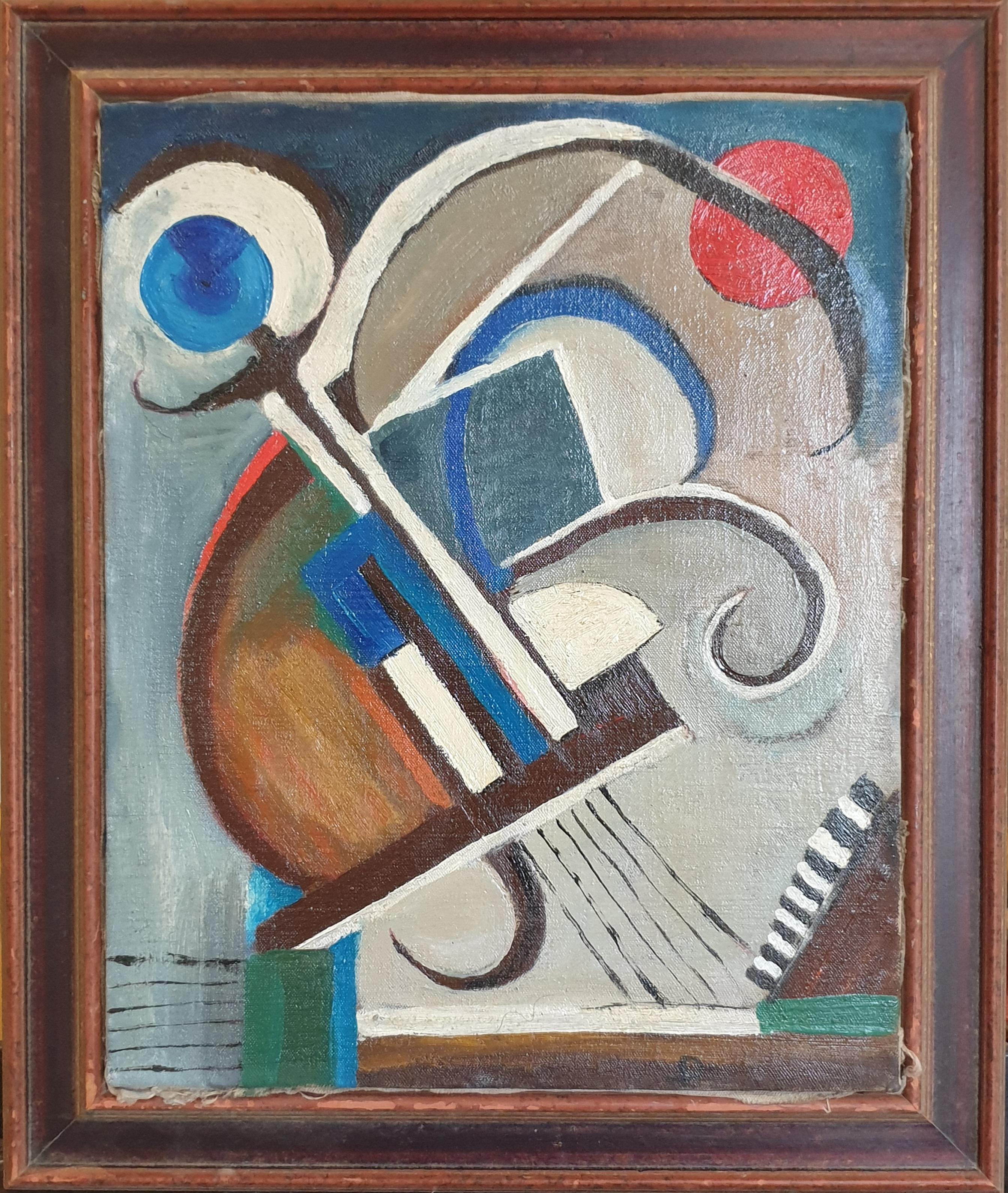 'D' Abstract Painting - Abstract on a Musical Theme. French Mid Century Oil on Canvas.