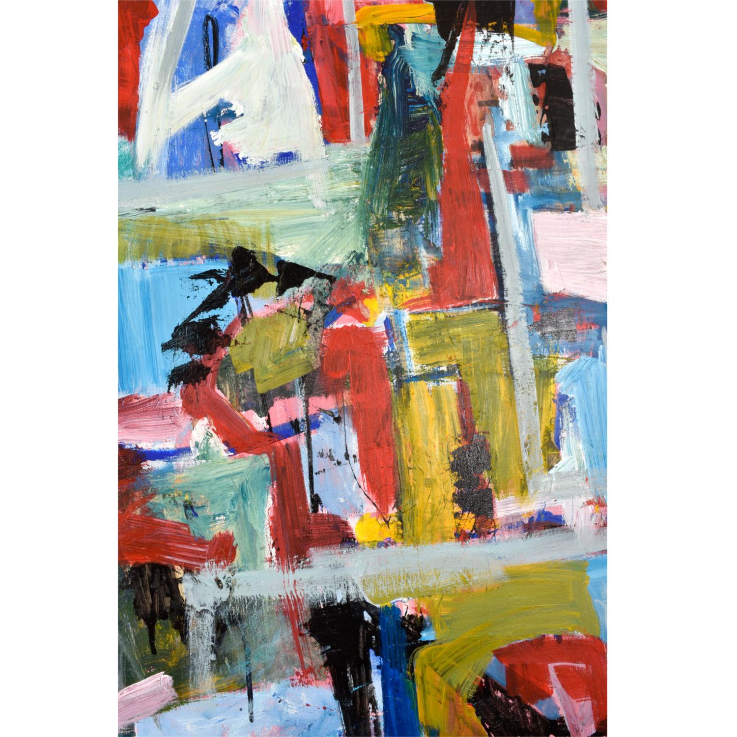American D Puertas Abstract Expressionist Painting in Red Blue and Yellow