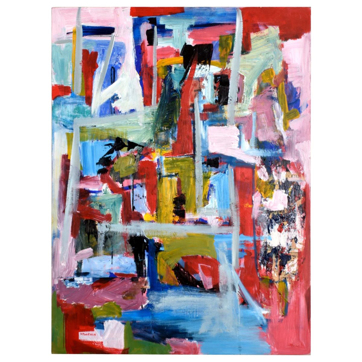 D Puertas Abstract Expressionist Painting in Red Blue and Yellow