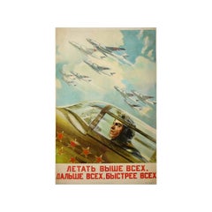 1952 original sowjetisches Plakat - "Fliege höher, weiter, schneller als alle"