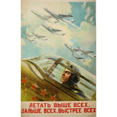 1952 original Soviet Poster – “Fly Higher, Further, Faster Than All”