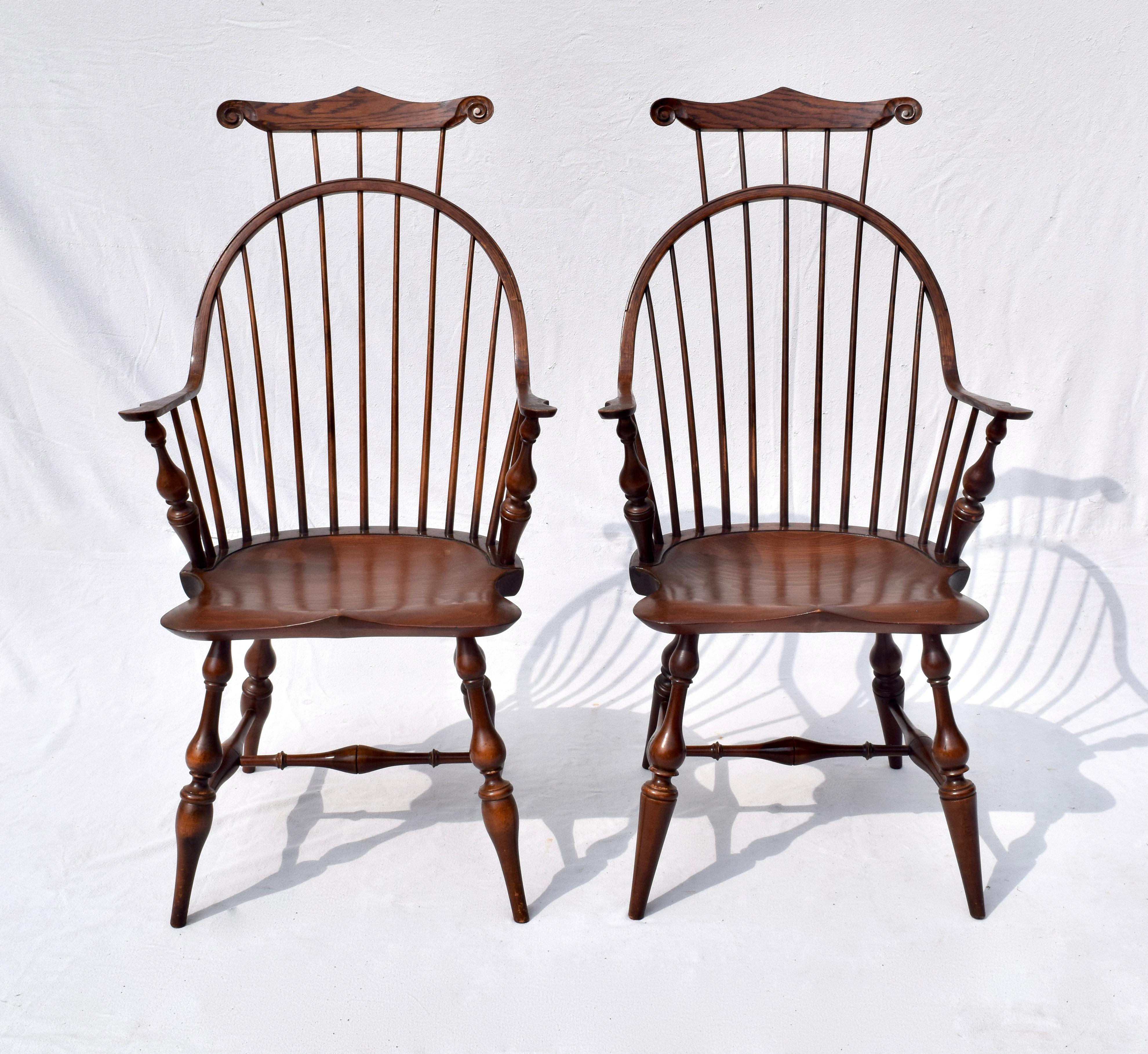 American Colonial D R Dimes Continuous Bow Back Arm Dining Chairs
