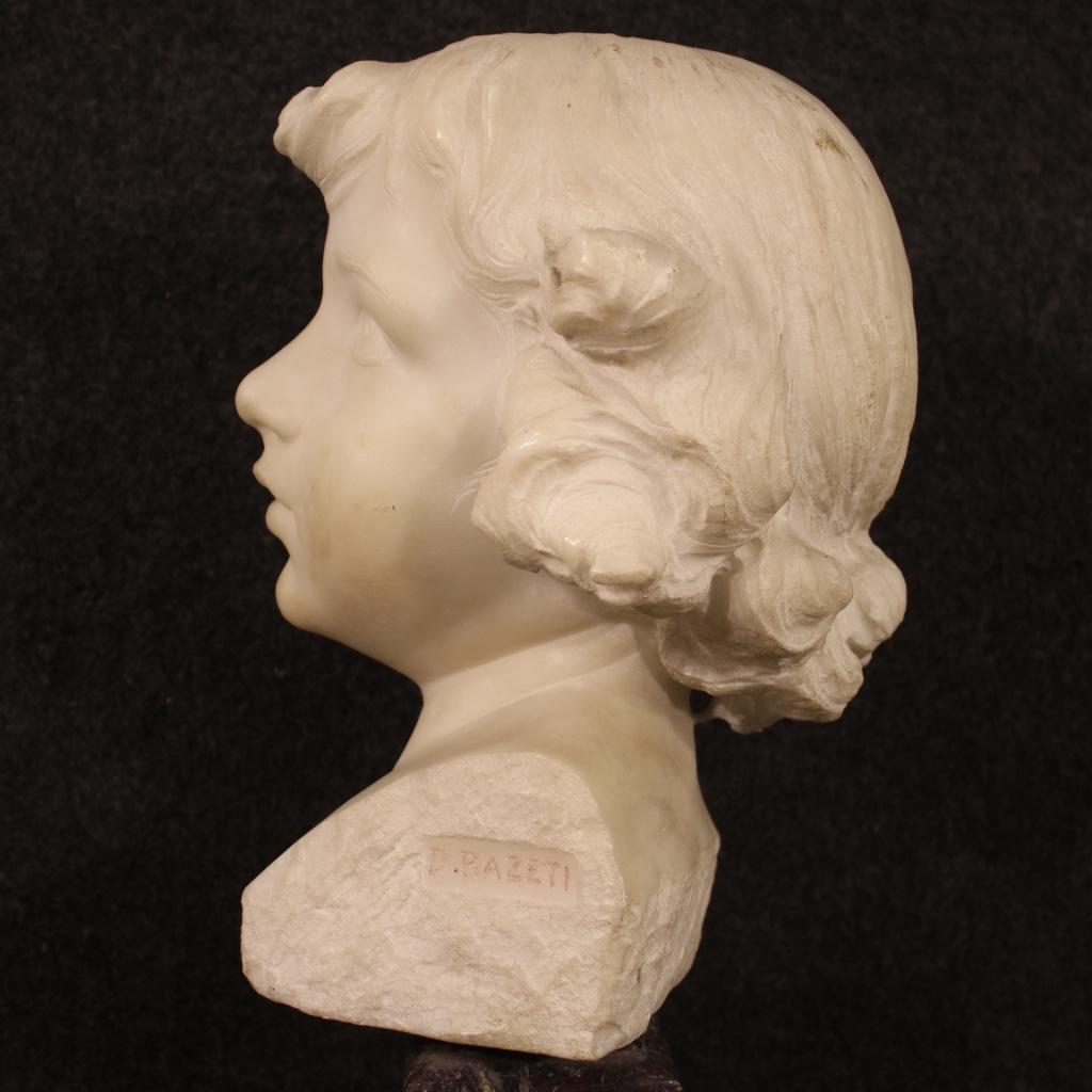 D. Razeti 20th Century Marble Italian Signed Sculpture Cherub Head, 1900 7