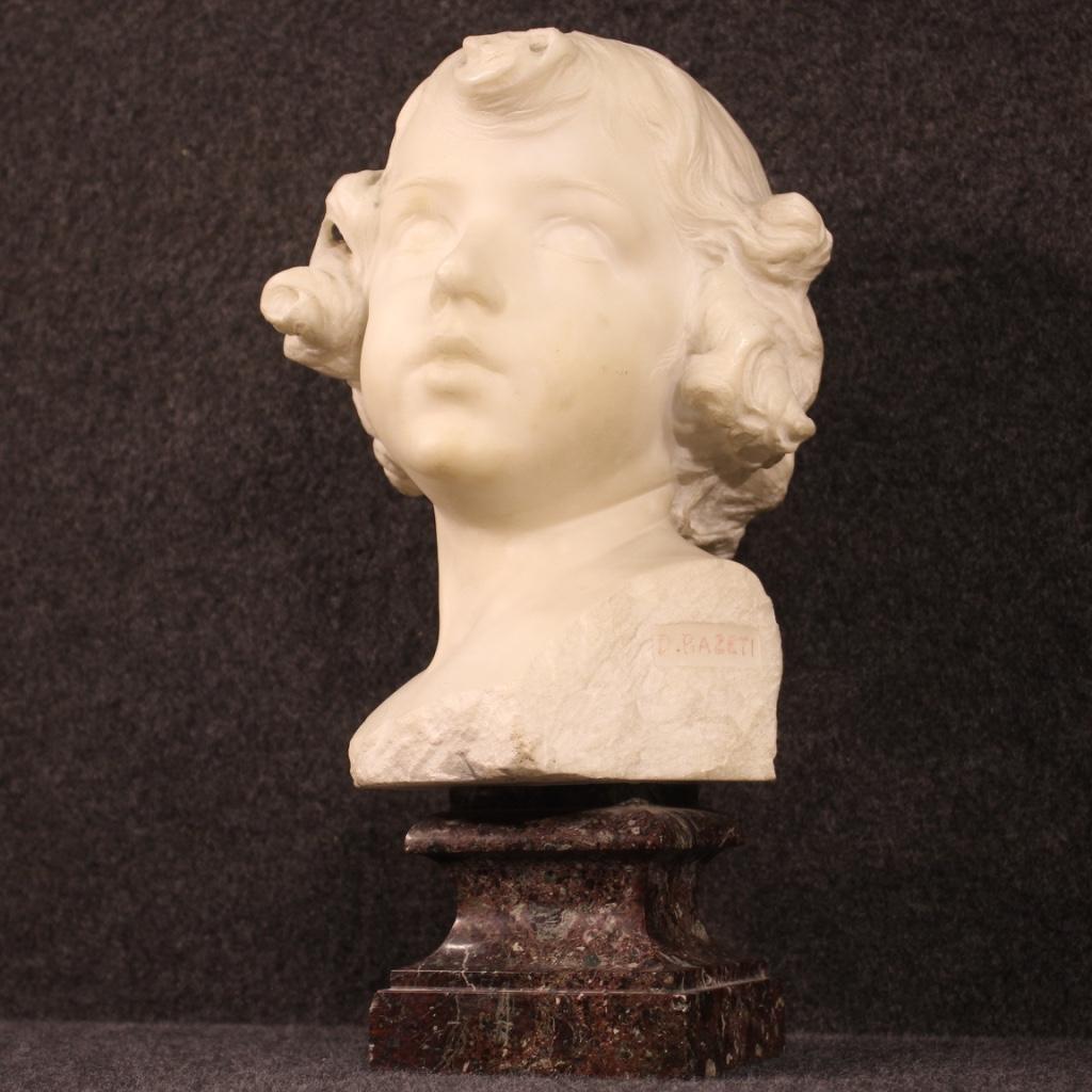 D. Razeti 20th Century Marble Italian Signed Sculpture Cherub Head, 1900 In Good Condition In Vicoforte, Piedmont