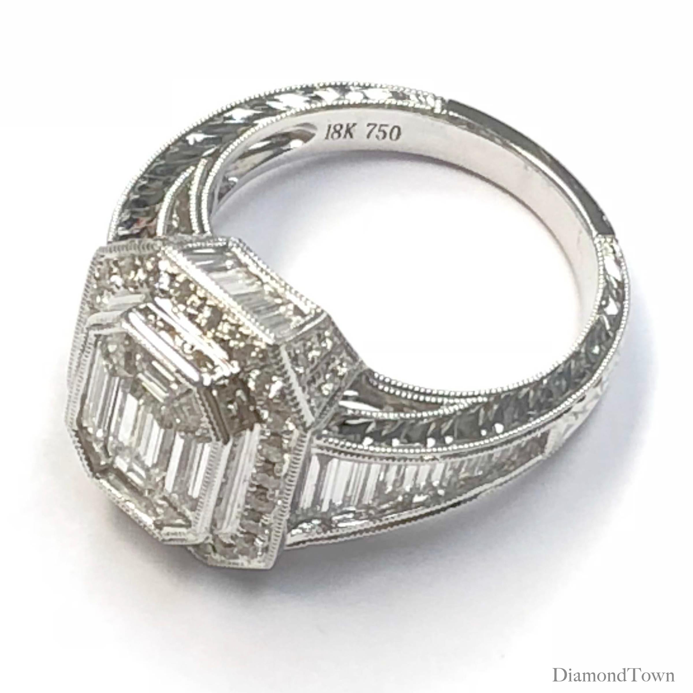 DiamondTown 2.31 Carat Baguette and Round Cluster Diamond Ring in 18k White Gold (Baguetteschliff)