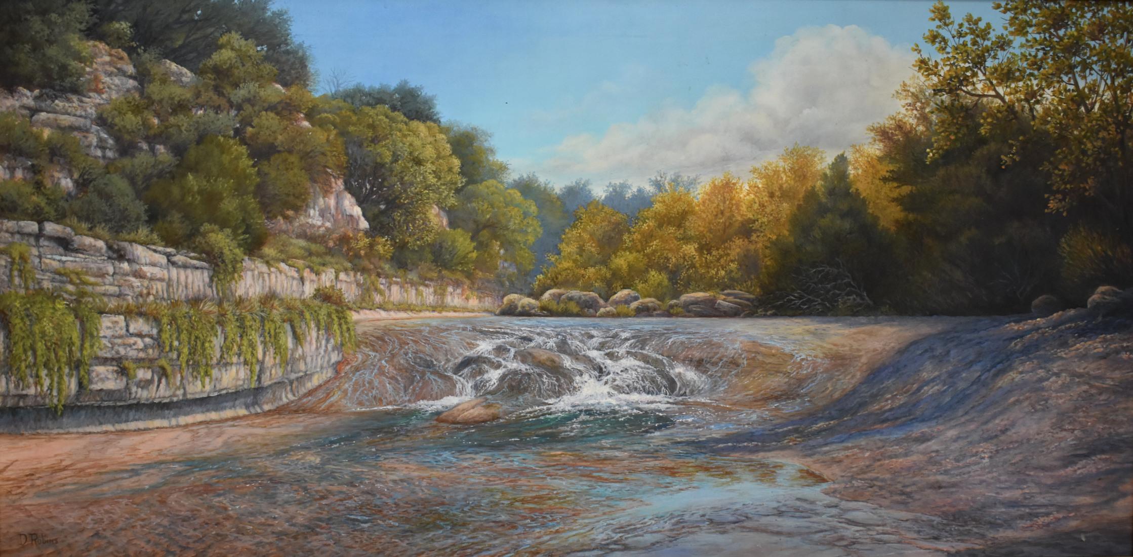 Landscape Painting D. Robins - "Rushing River" Texas Landscape