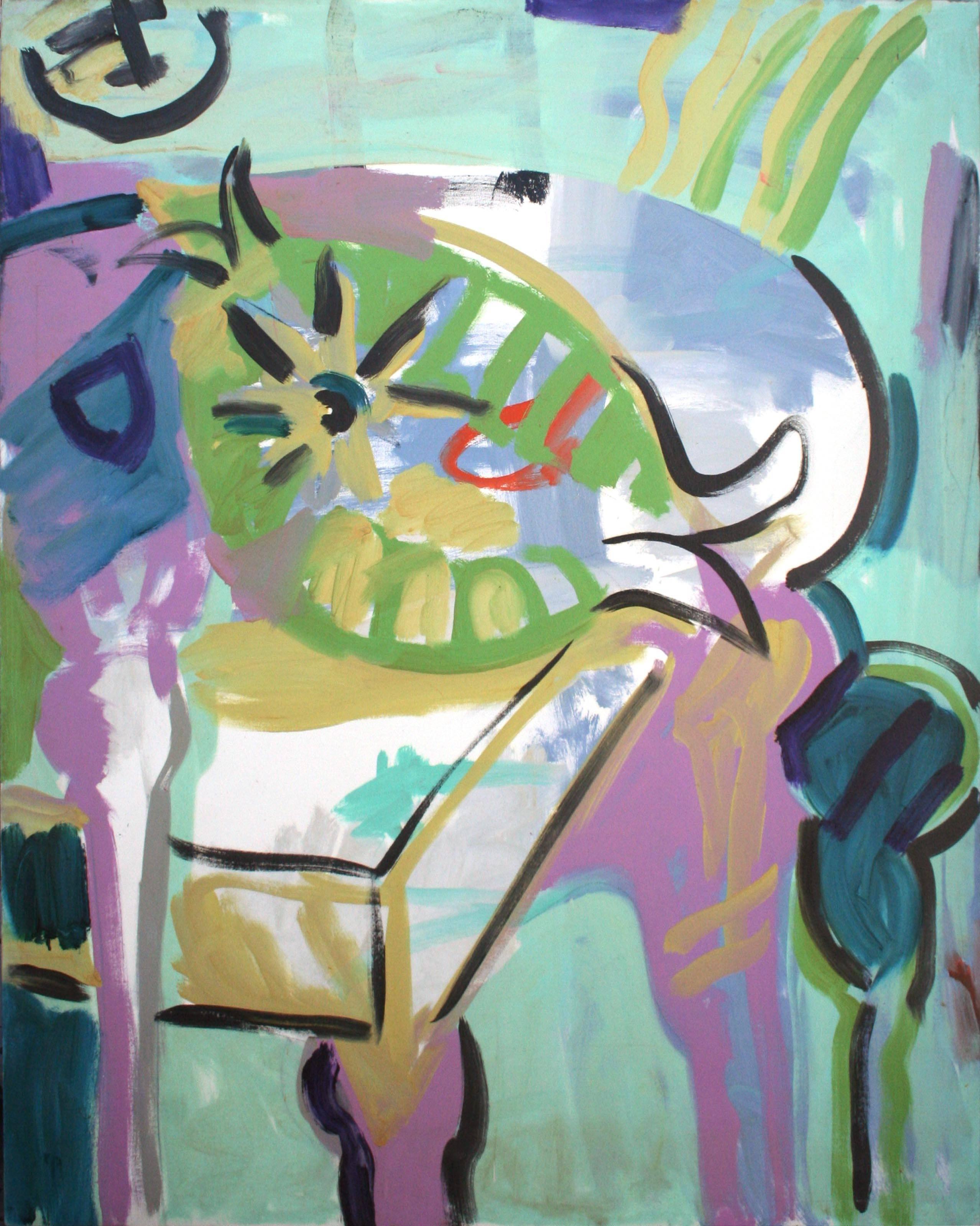 D.S. Silver Figurative Painting – Großformatiges abstrahiertes Stilleben mit Fisch im Stil von Henri Matisse