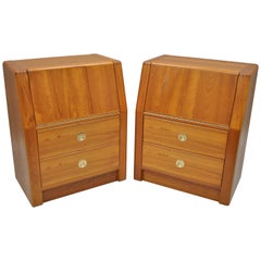 D-Scan Captain Line Pair of Danish Modern Style Teak Nightstands Bedside Tables