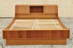 D-Scan Danish Modern Queen Teak Captain Line Storage Platform Bed Frame