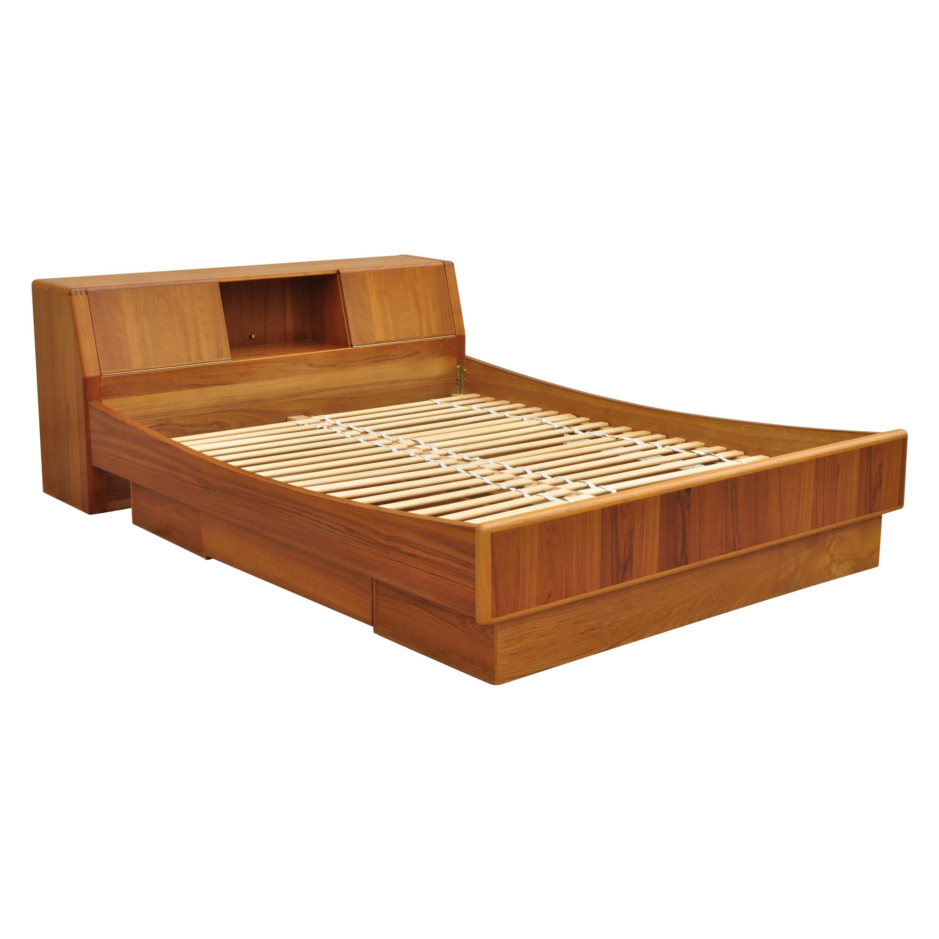 D-Scan Danish Modern Queen Teak Captain Line Storage Platform Bed Frame