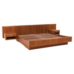 D Scan Mid Century Danish Teak and Brass King Platform Bed with Floating Nightst