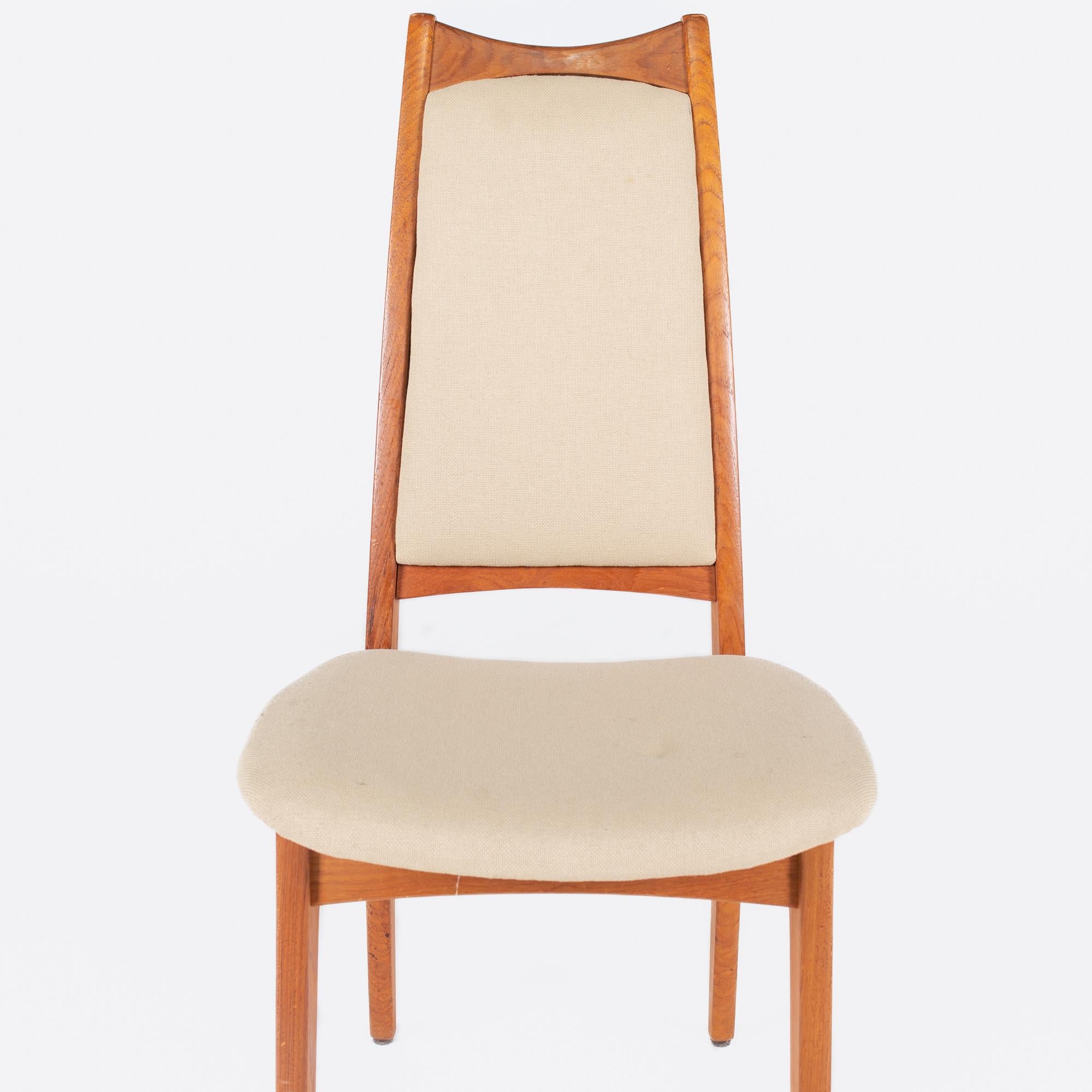 D Scan Style Mid Century High Back Teak Dining Chairs, Set of 4 For Sale 2
