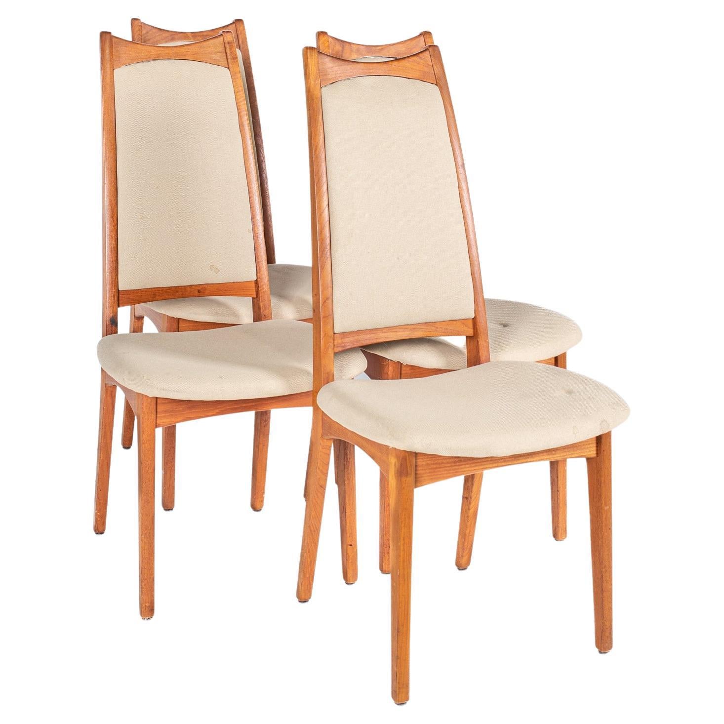 D Scan Style Mid Century High Back Teak Dining Chairs, Set of 4