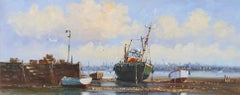 D. Short - Signed Mid 20th Century Oil, Boats at Sunrise