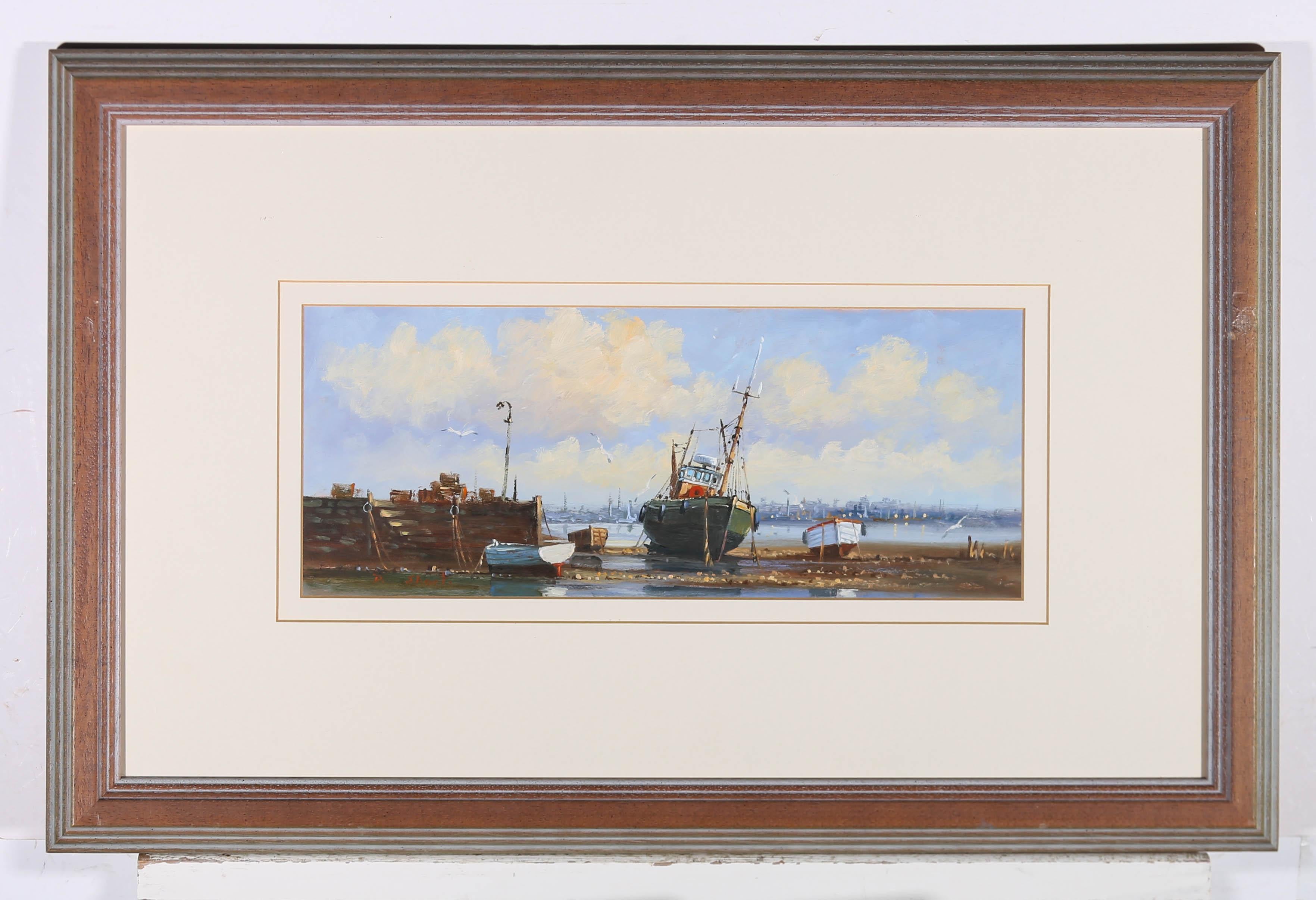 D. Short - Signed Mid 20th Century Oil, Boats at Sunrise For Sale 2
