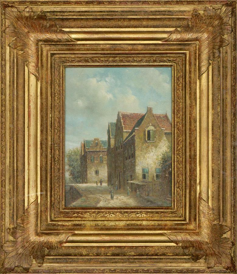 D. Thomas – Zeitgenössisches Ölgemälde, niederländische Straßenszene, neben dem Canal 2