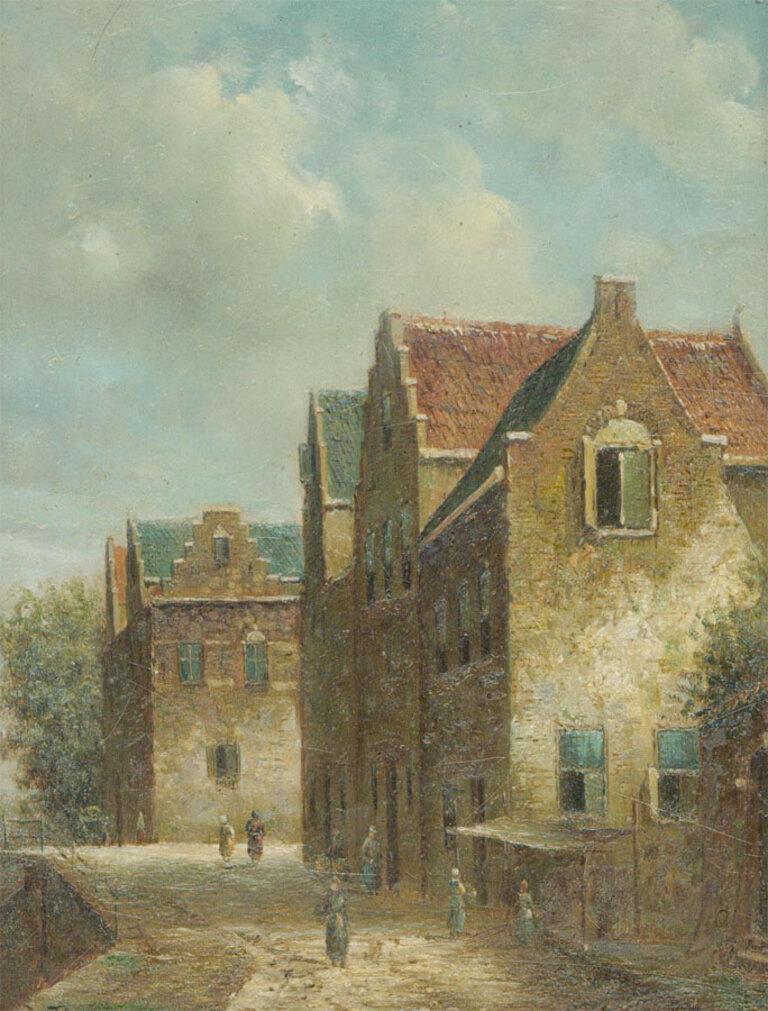 D. Thomas – Zeitgenössisches Ölgemälde, niederländische Straßenszene, neben dem Canal 3