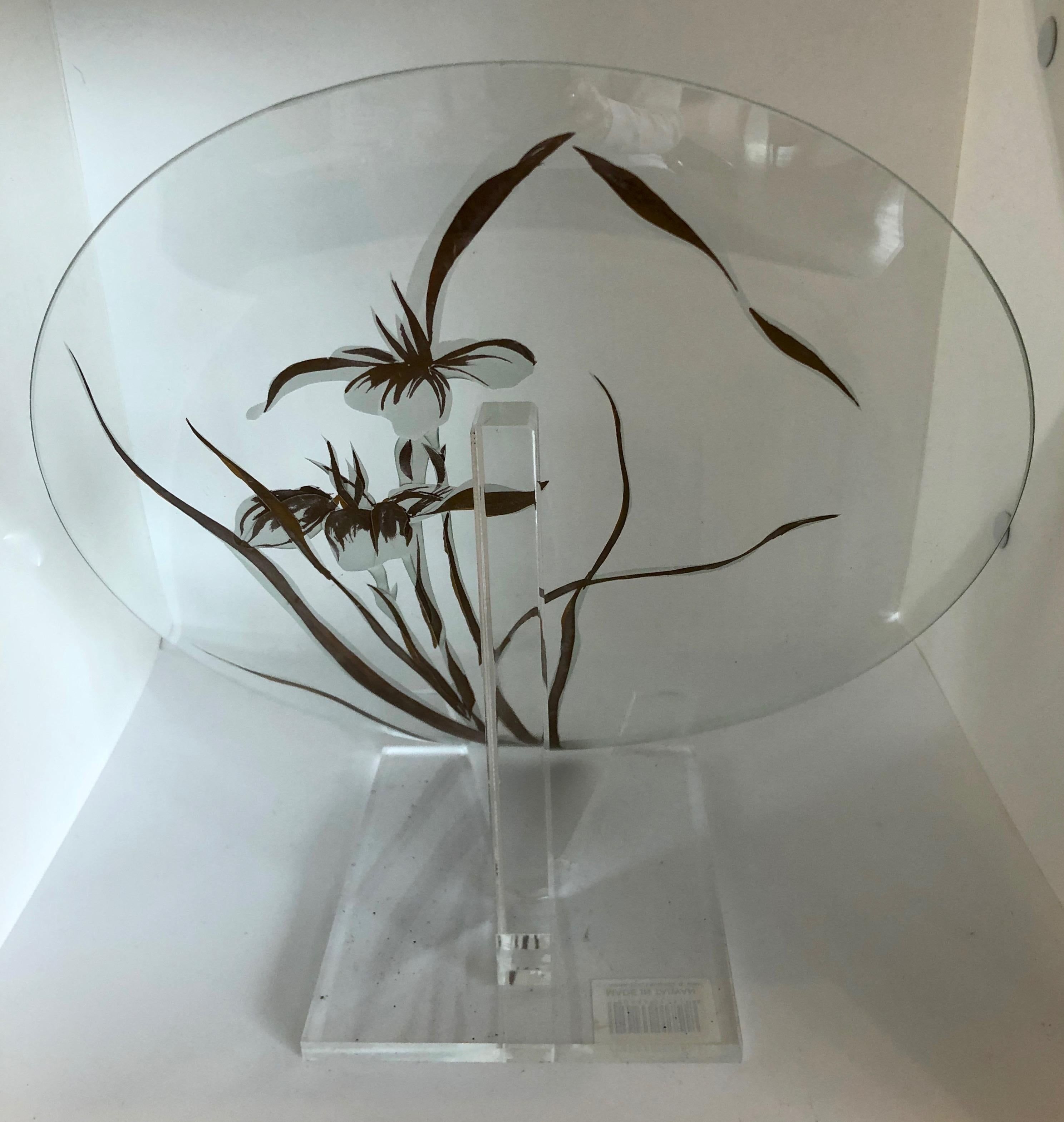 Verre Floral Thorpe Hand Painted Copper, Gold and Frosted White Glass Plate / Charger en vente