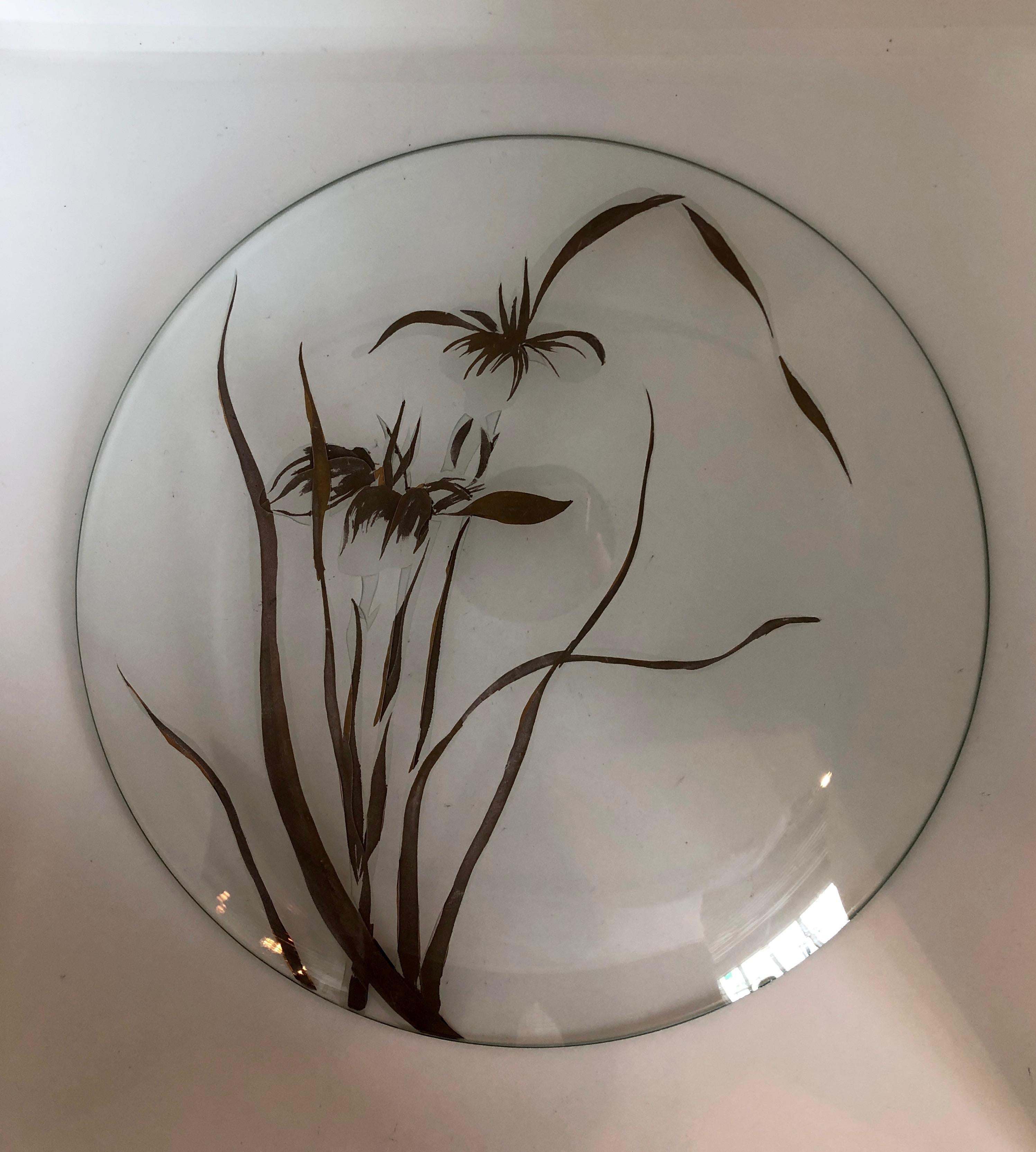 Floral Thorpe Hand Painted Copper, Gold and Frosted White Glass Plate / Charger en vente 3