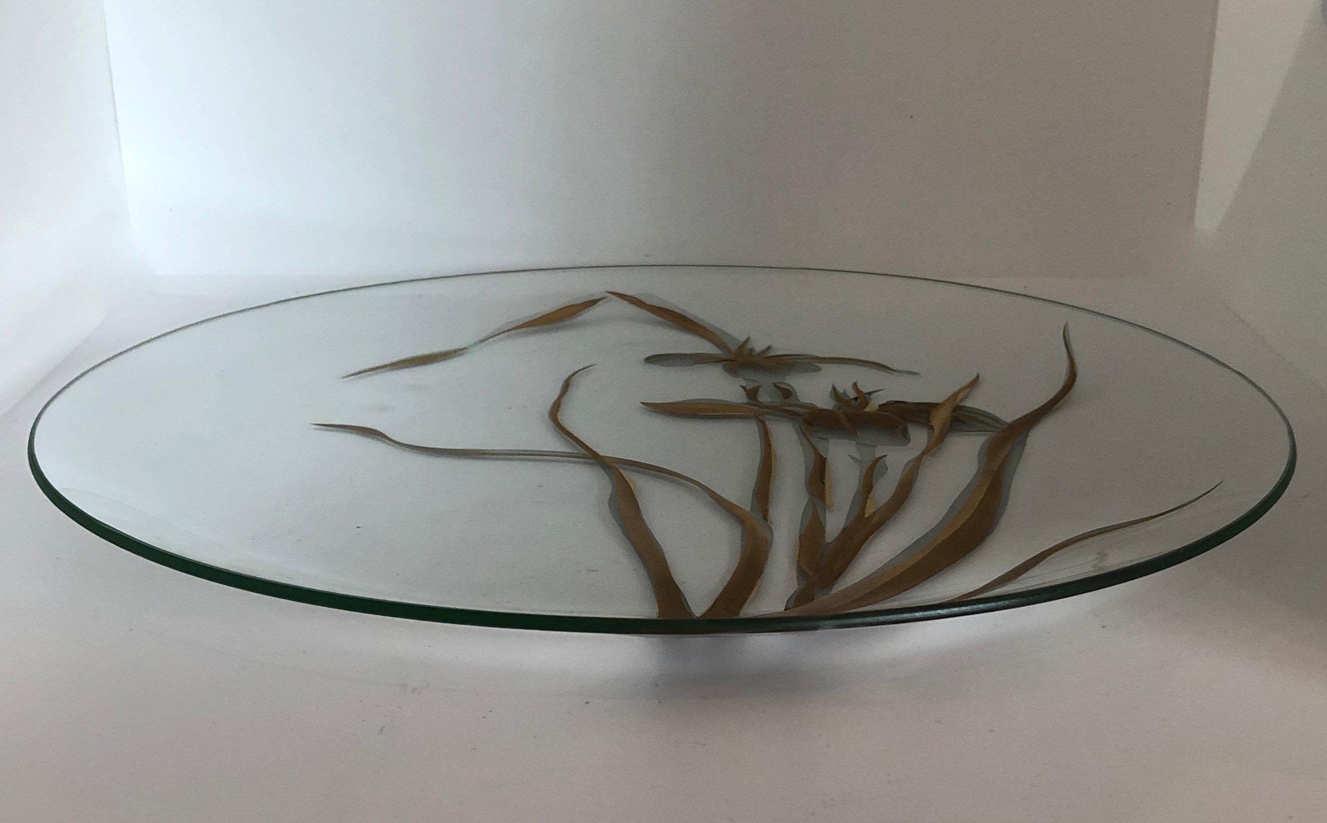 Floral Thorpe Hand Painted Copper, Gold and Frosted White Glass Plate / Charger en vente 5