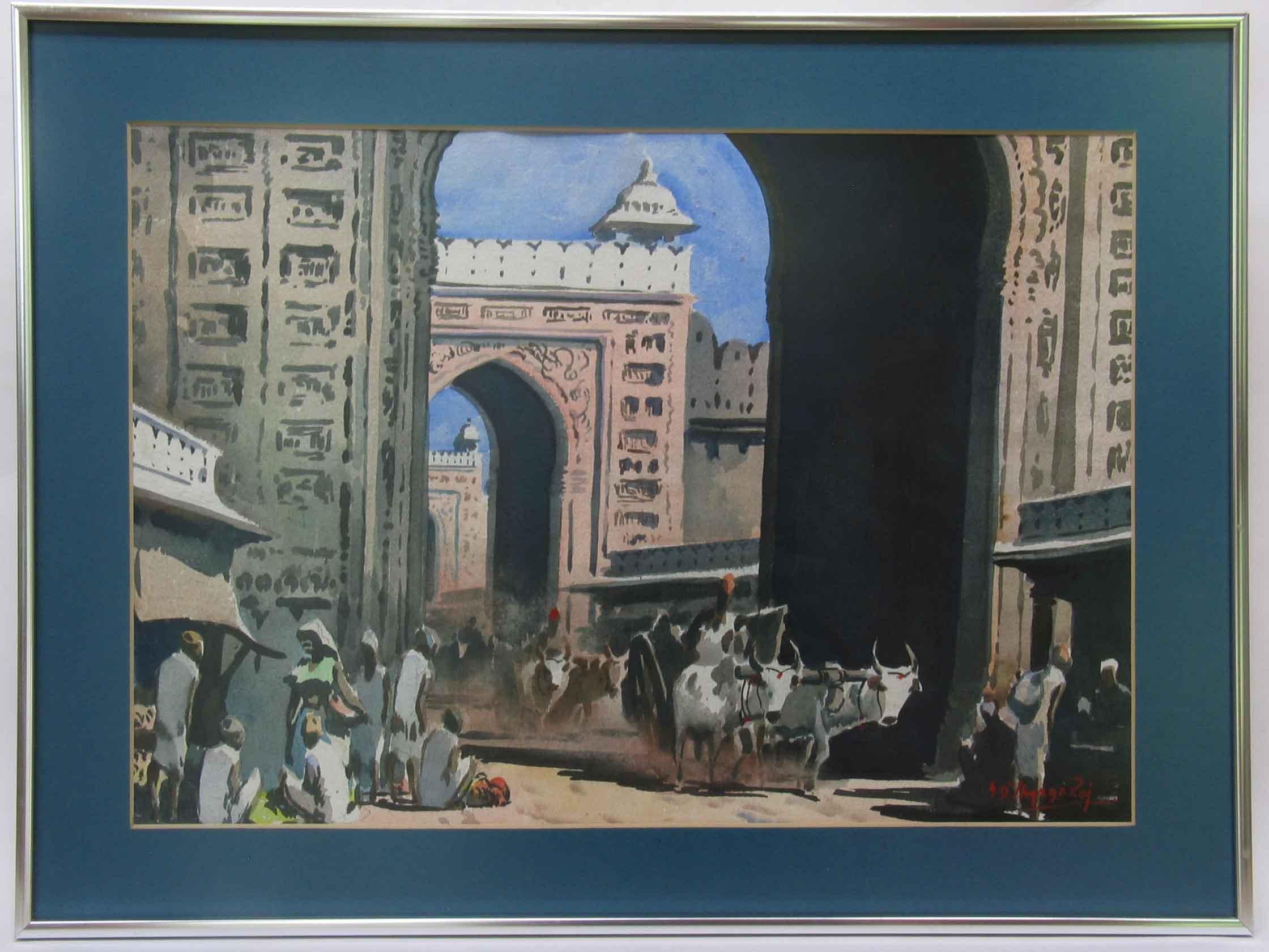 Islamic D. Thyaga Raj 1922 - 1981 Mughal Framed Watercolour on paper For Sale