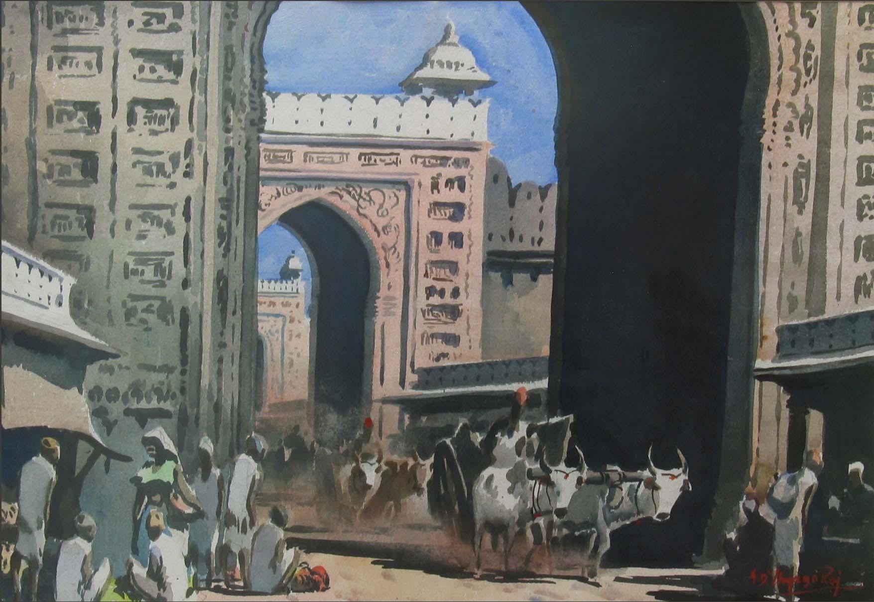 Painted D. Thyaga Raj 1922 - 1981 Mughal Framed Watercolour on paper For Sale