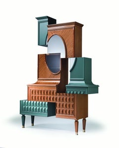 D/Vision.2 Green Brown Deconstructed Trumeau in Solid Wood, Glass and Brass