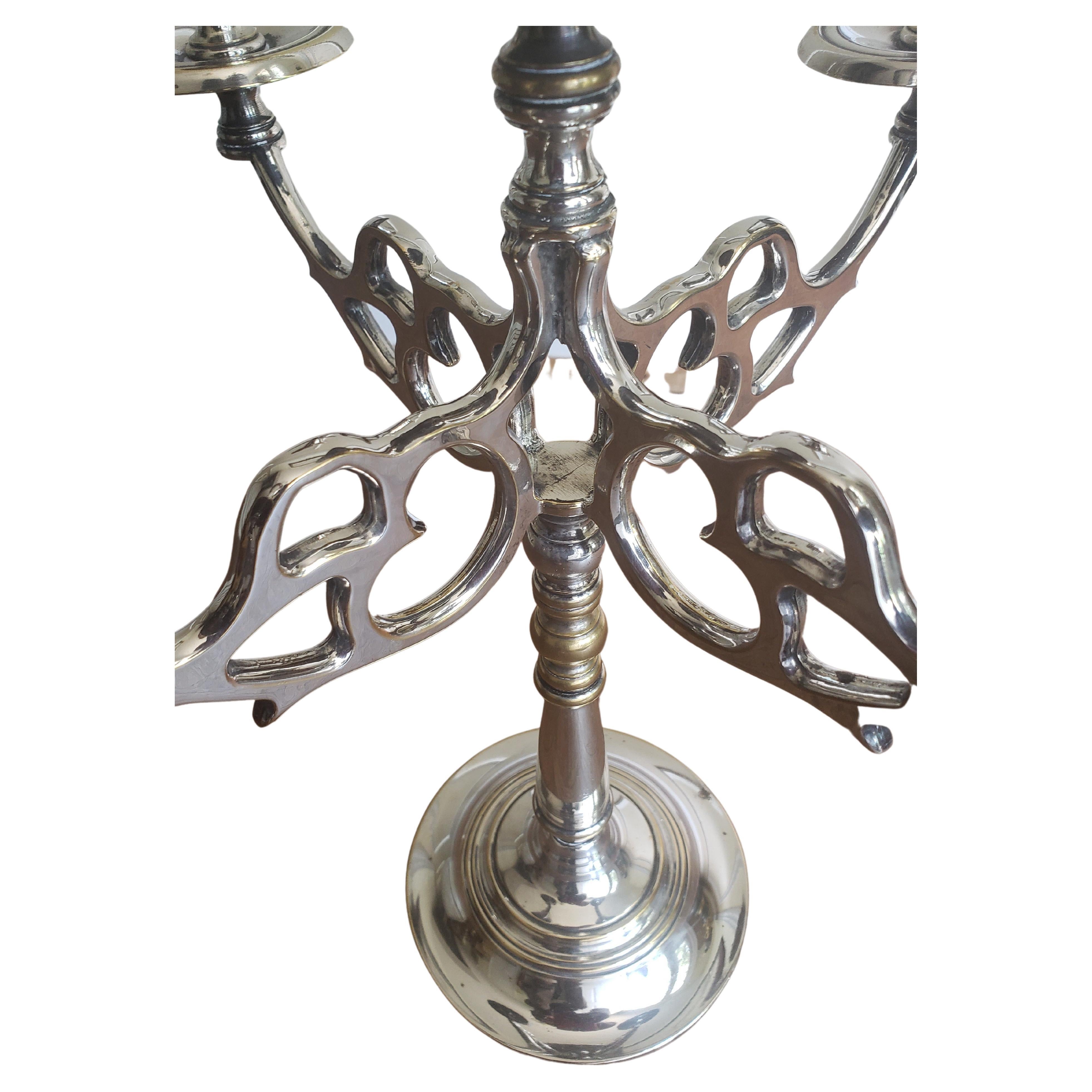 American D. W. Haber and Son Silver Plated  Art Nouveau Silver Plated 5 Arm Candelabrum For Sale