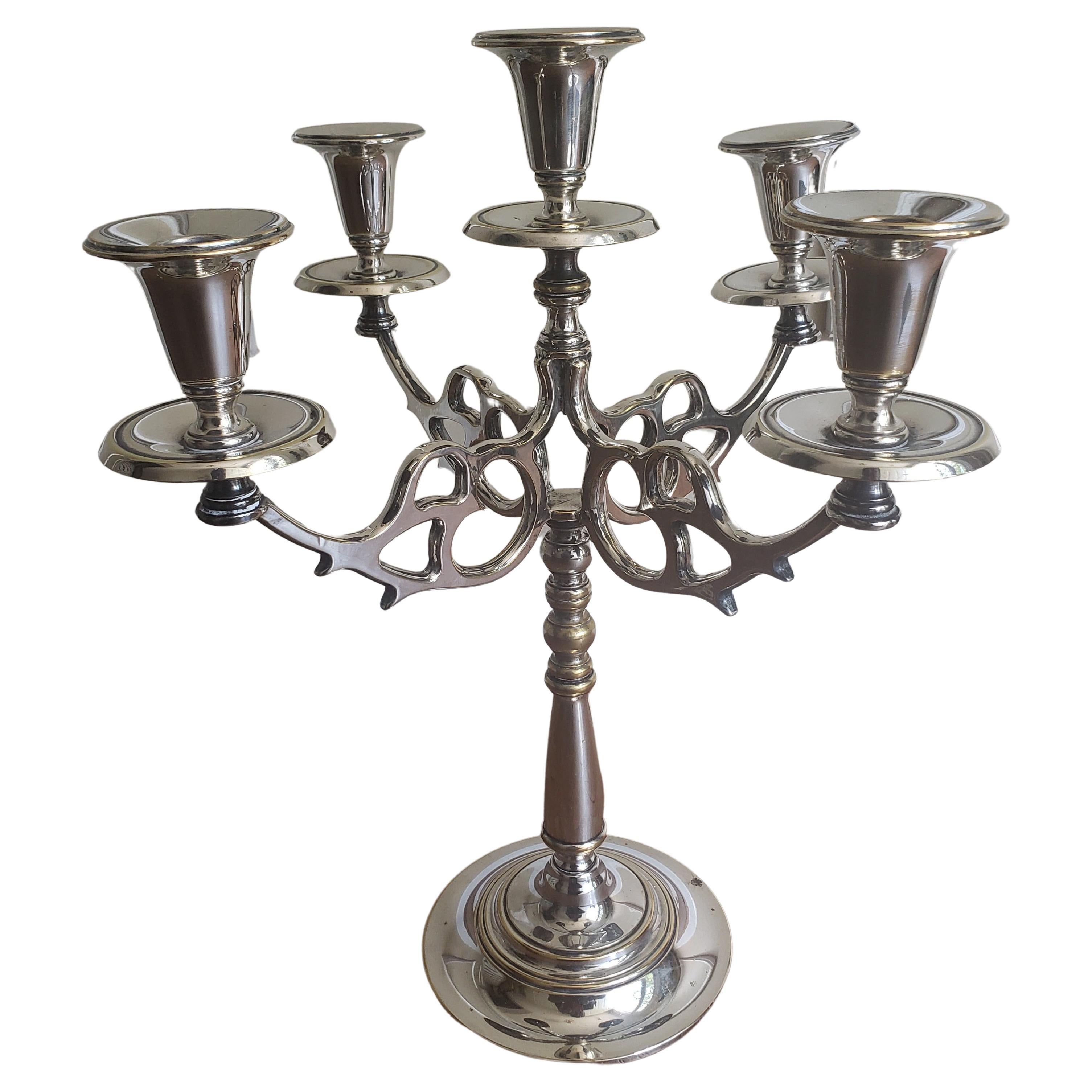 D. W. Haber and Son Silver Plated  Art Nouveau Silver Plated 5 Arm Candelabrum