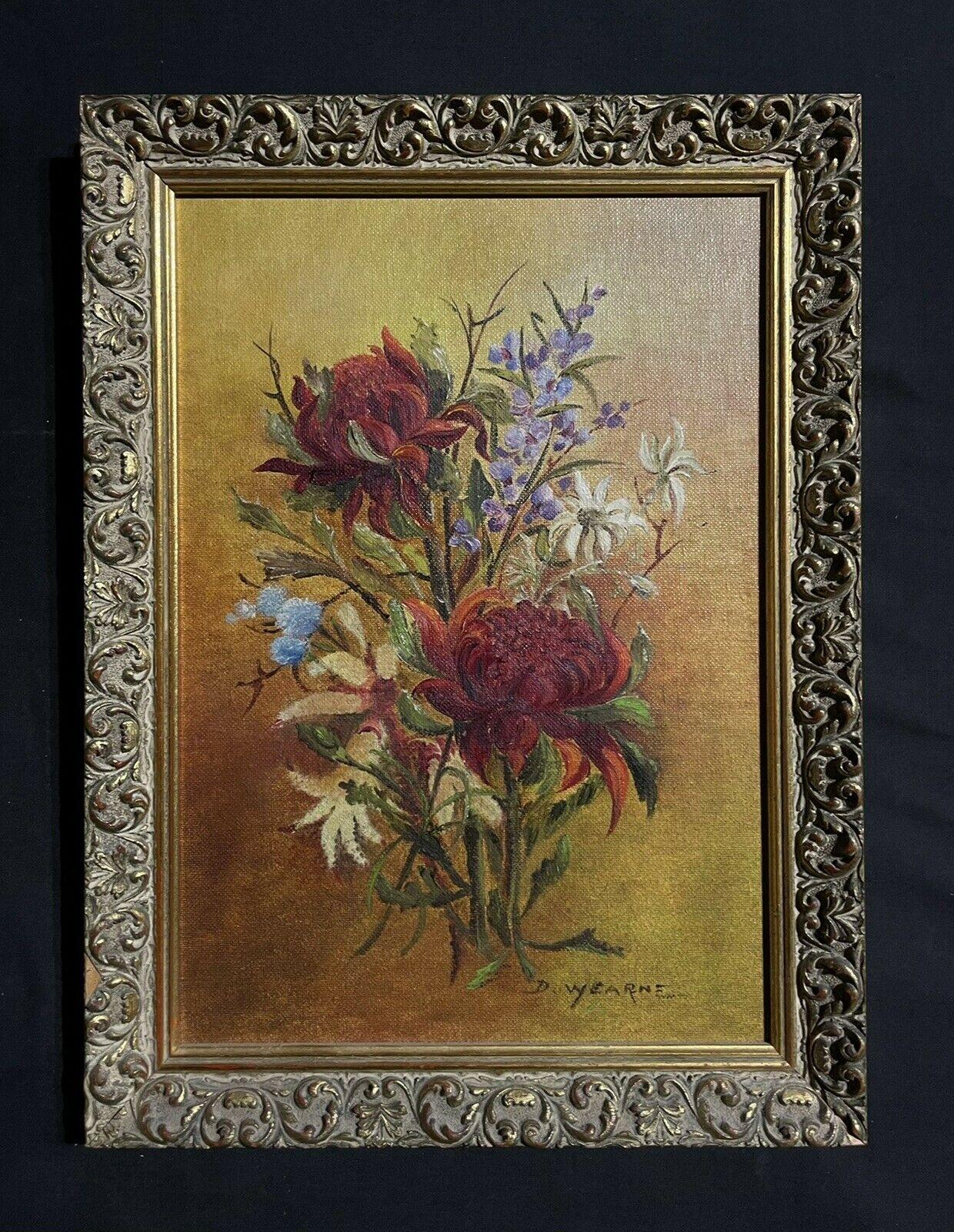 Pittura ad olio con fiori selvatici australiani firmata Natura morta, incorniciata - Painting di D. Warne