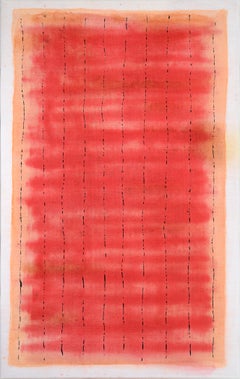 Black Lines Across a Red Field - Abstract Composition on Starched Linen