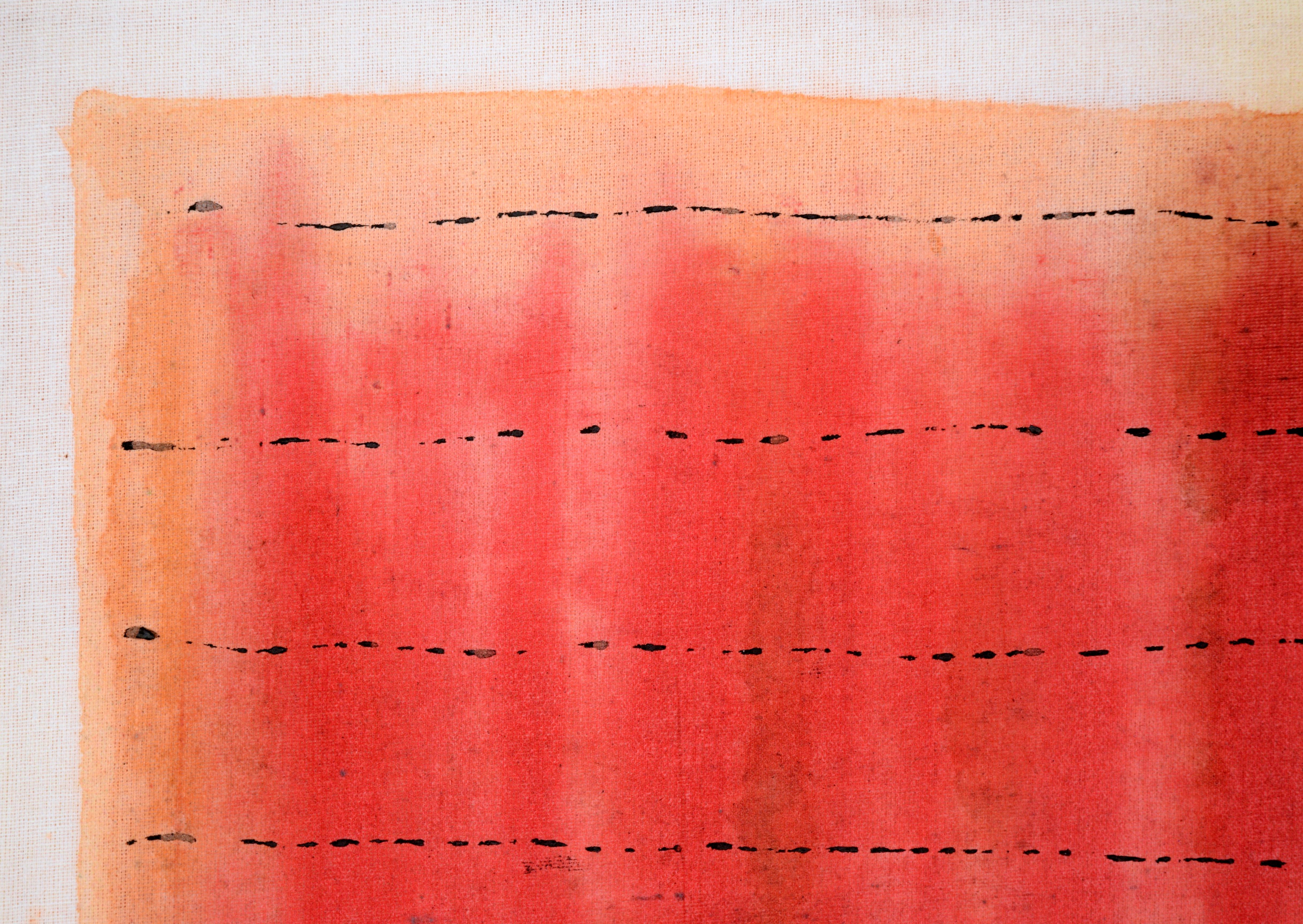 Black Lines Across a Red Field - Abstract Composition on Starched Linen - Abstract Expressionist Painting by D Whalen