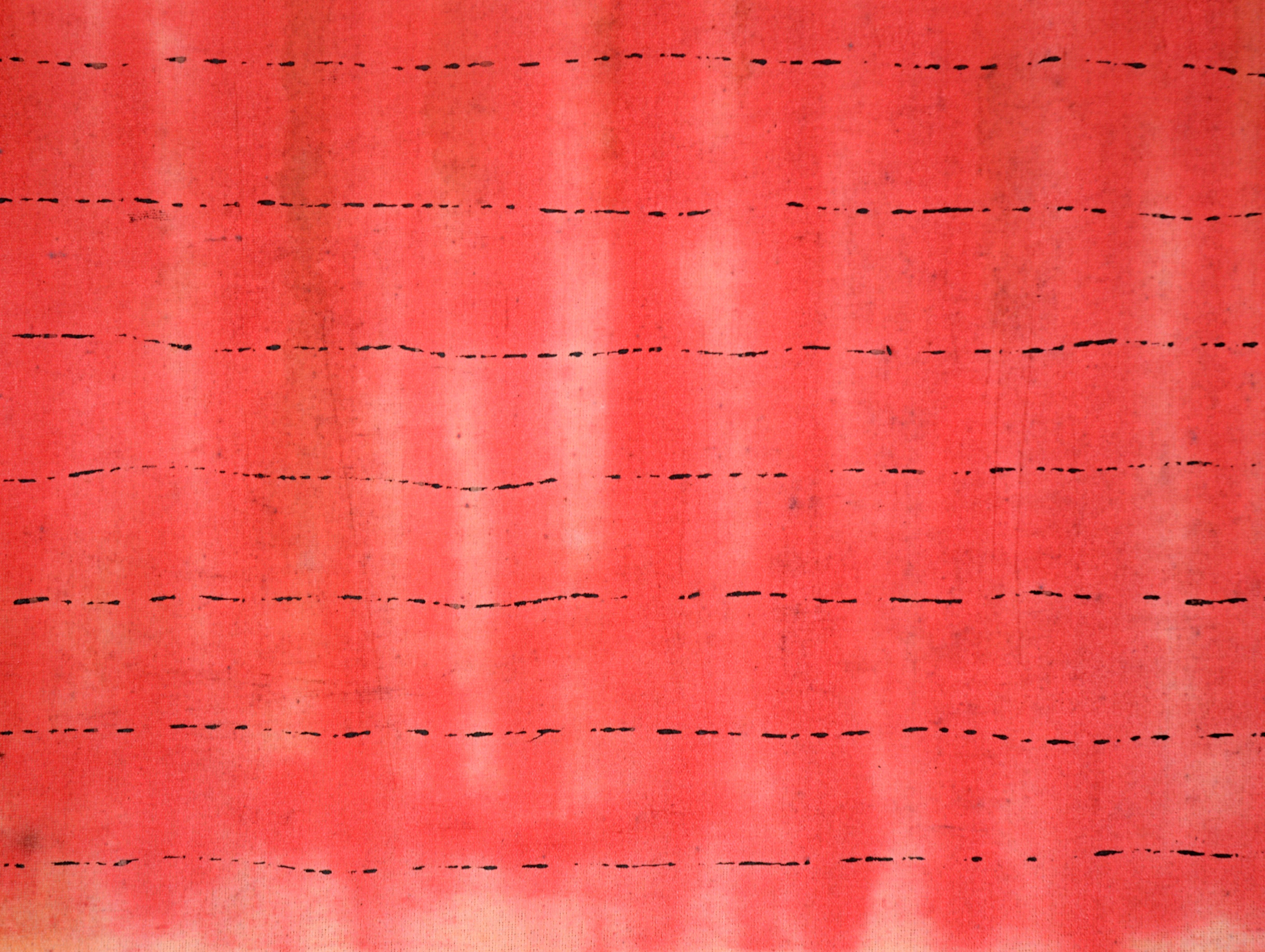 Black Lines Across a Red Field - Abstract Composition on Starched Linen For Sale 1