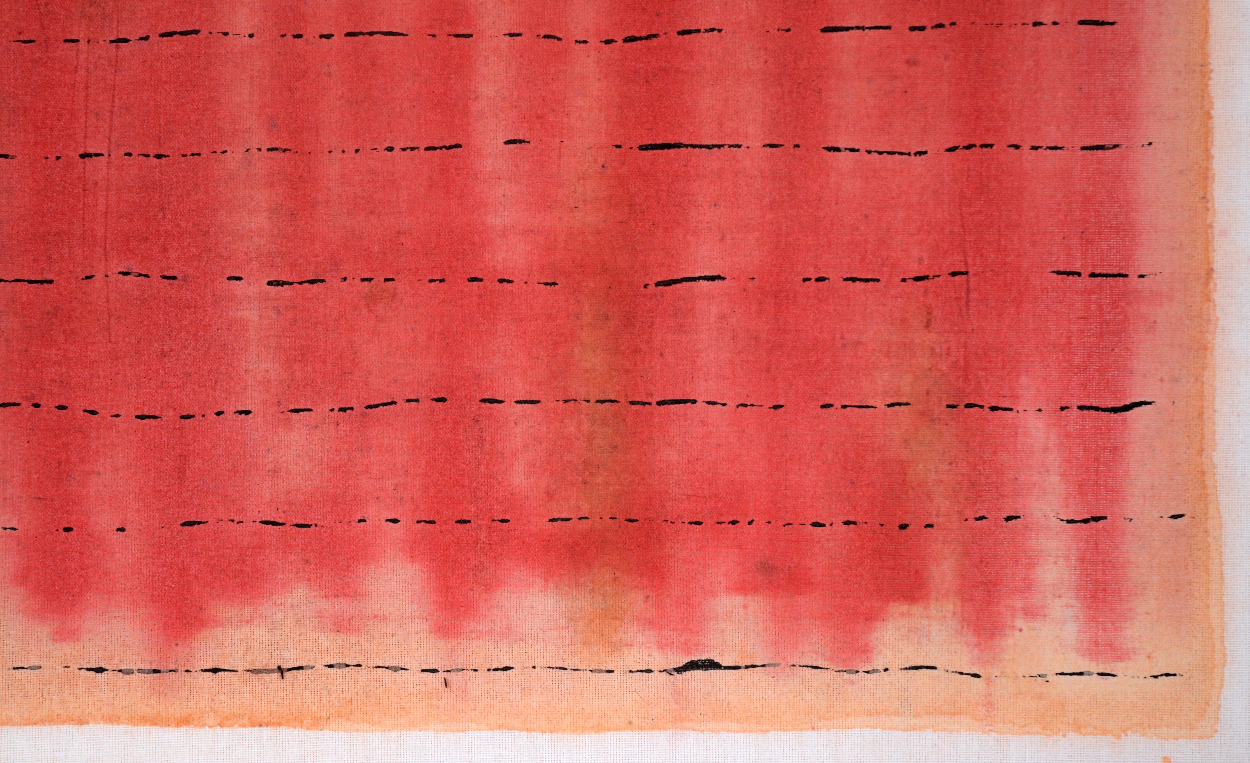 Black Lines Across a Red Field - Abstract Composition on Starched Linen 2