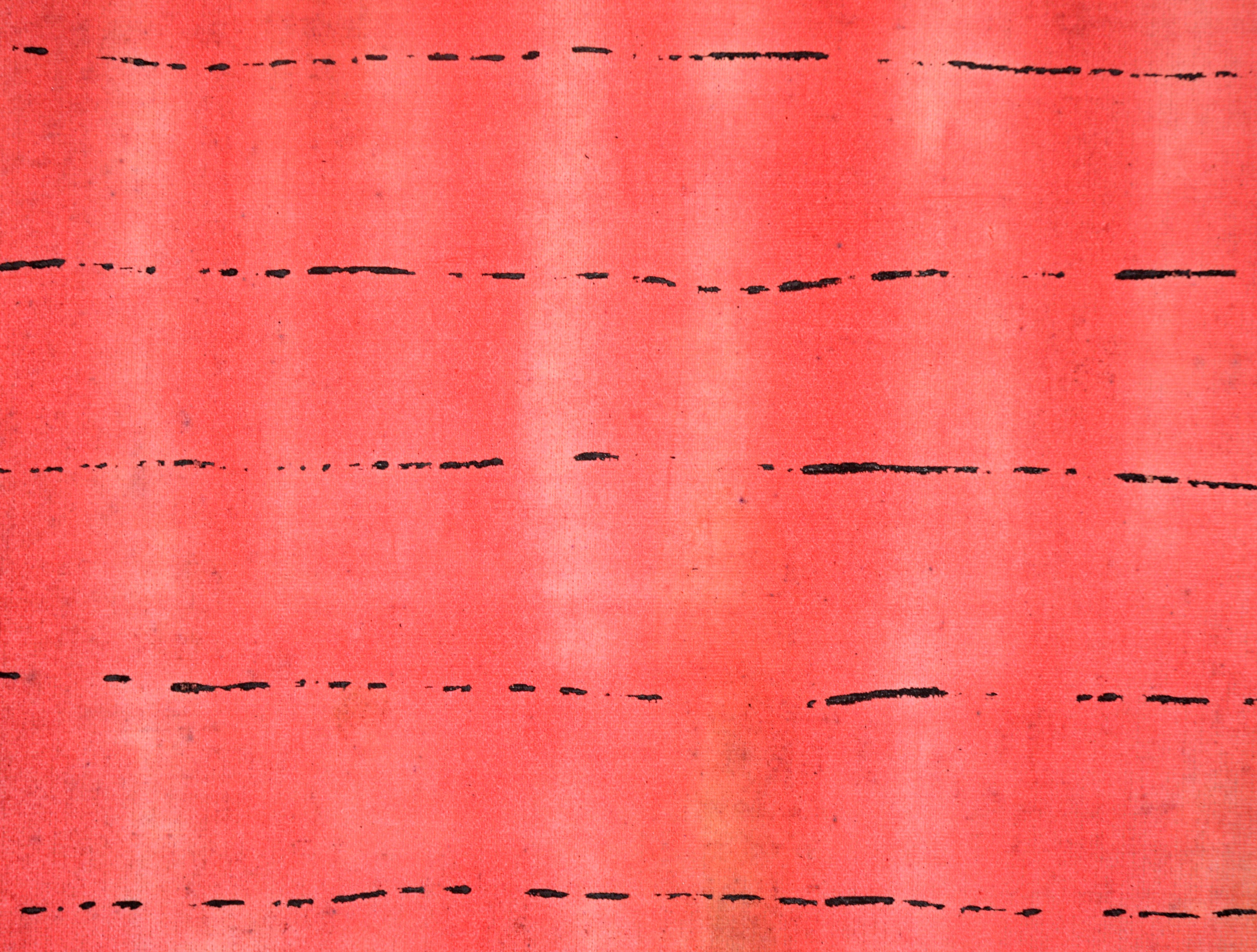 Black Lines Across a Red Field - Abstract Composition on Starched Linen 3