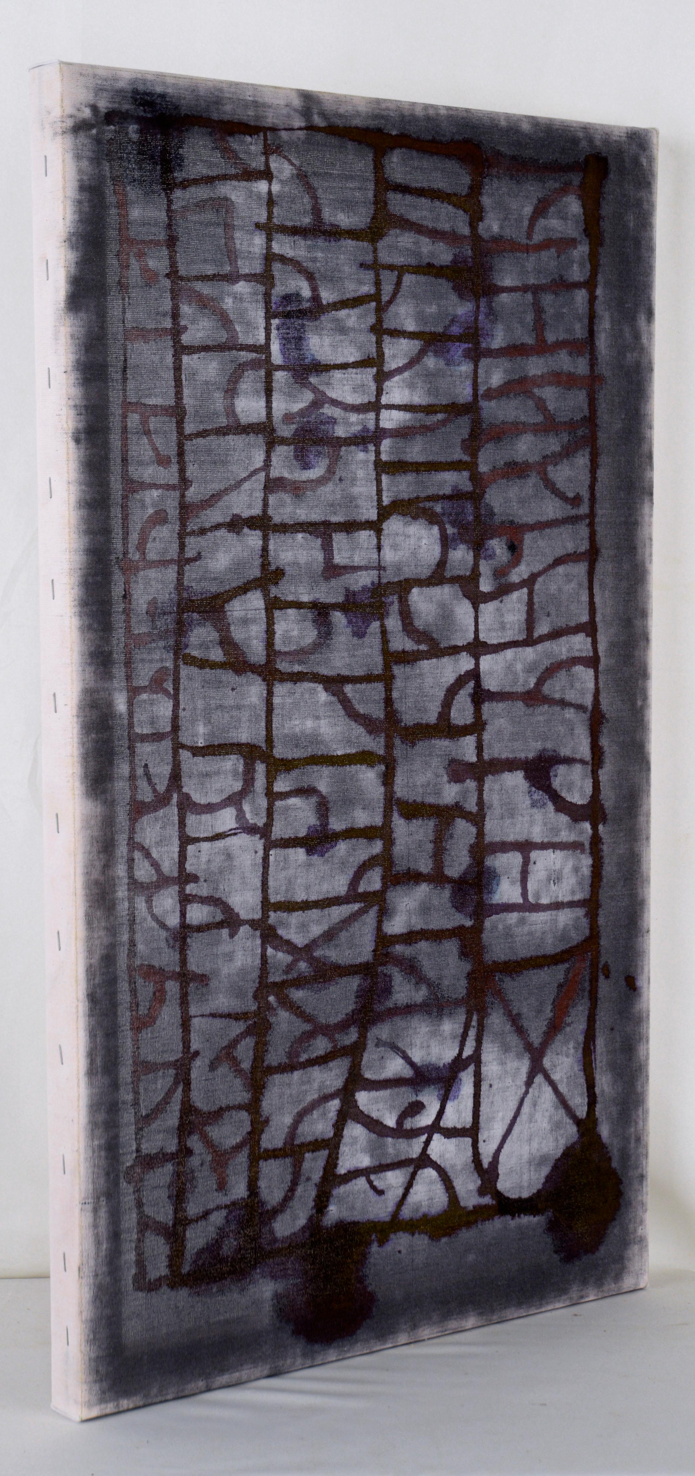 Red Lattice - Abstract Composition on Linen by D. Whalen For Sale 1